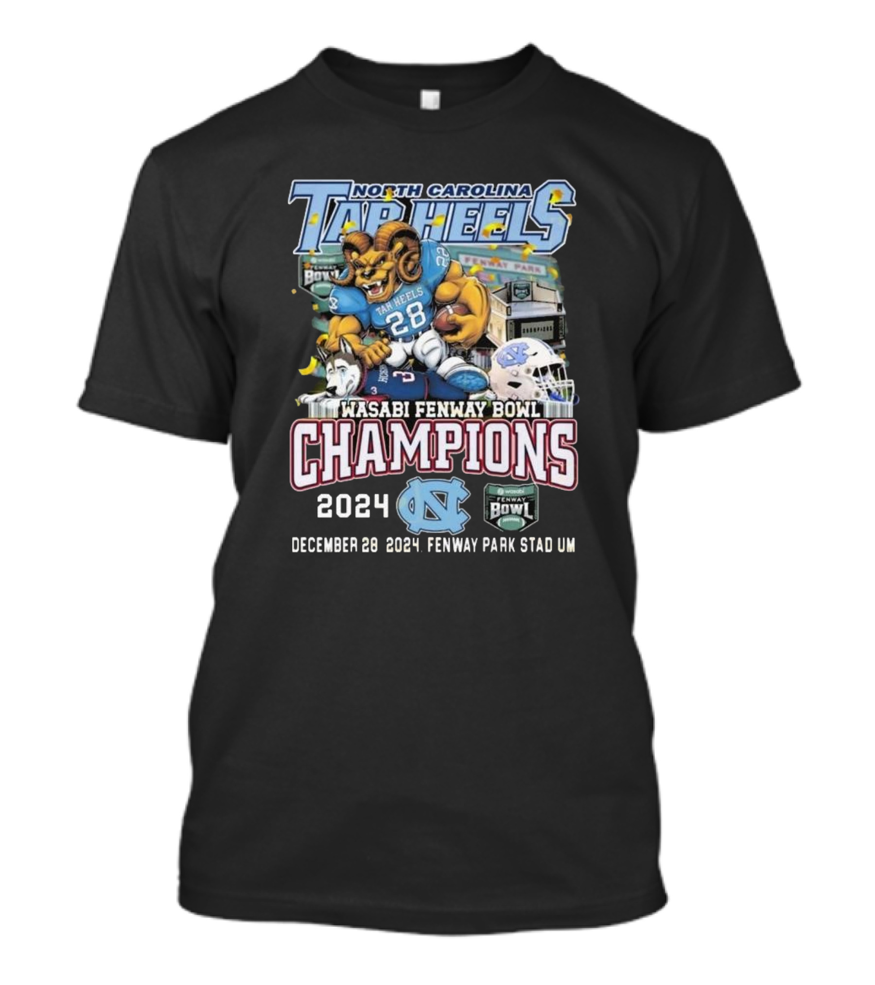 North Carolina Tar Heels Wasabi Fenway Bowl Champions 2024 December 28 Fenway Park Stadium T-Shirt