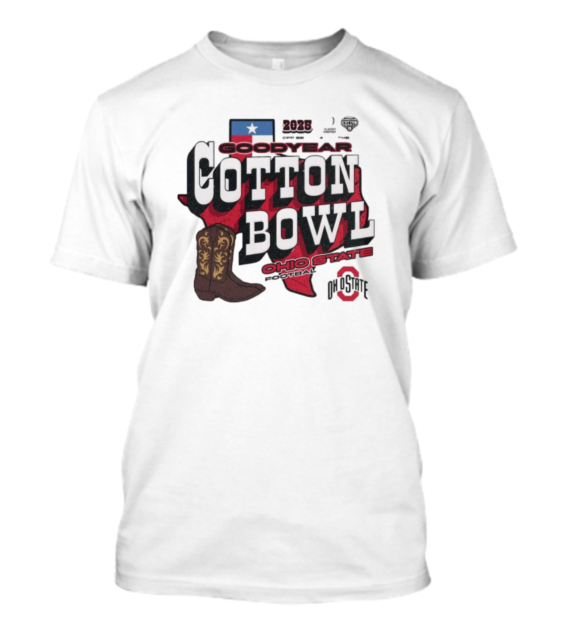 Ohio State Football 2025 Goodyear Cotton Bowl Bound Vintage Texas Boot T-Shirt