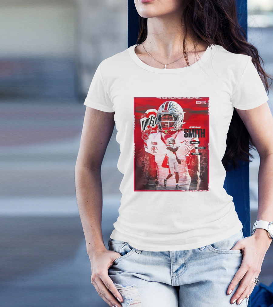 Jeremiah Smith Ohio State Buckeyes CFP Quarterfinals 7 Catches 187 Rec YDs 2 Rec TDs Fox CFB OhioST OSU Big Ten T-Shirt