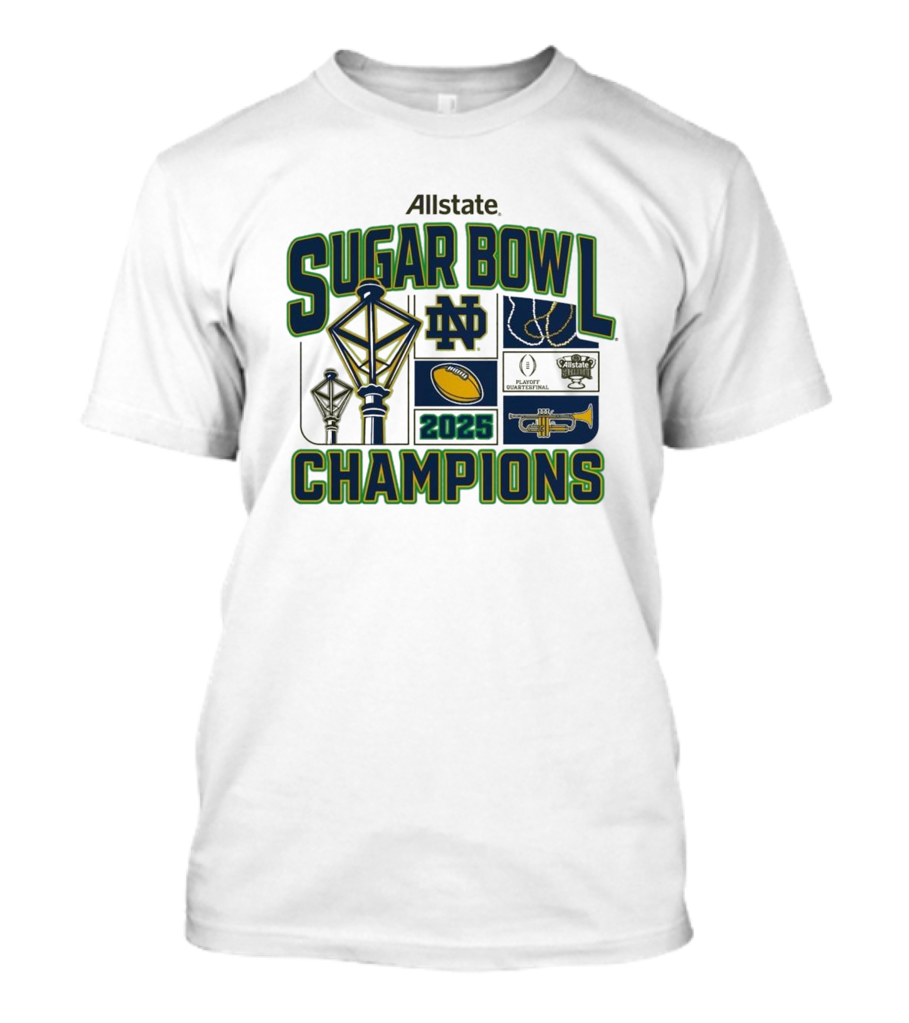 Allstate Sugar Bowl 2025 Champions Notre Dame Football Playoff Victory Notre Dame Fighting Irish T-Shirt