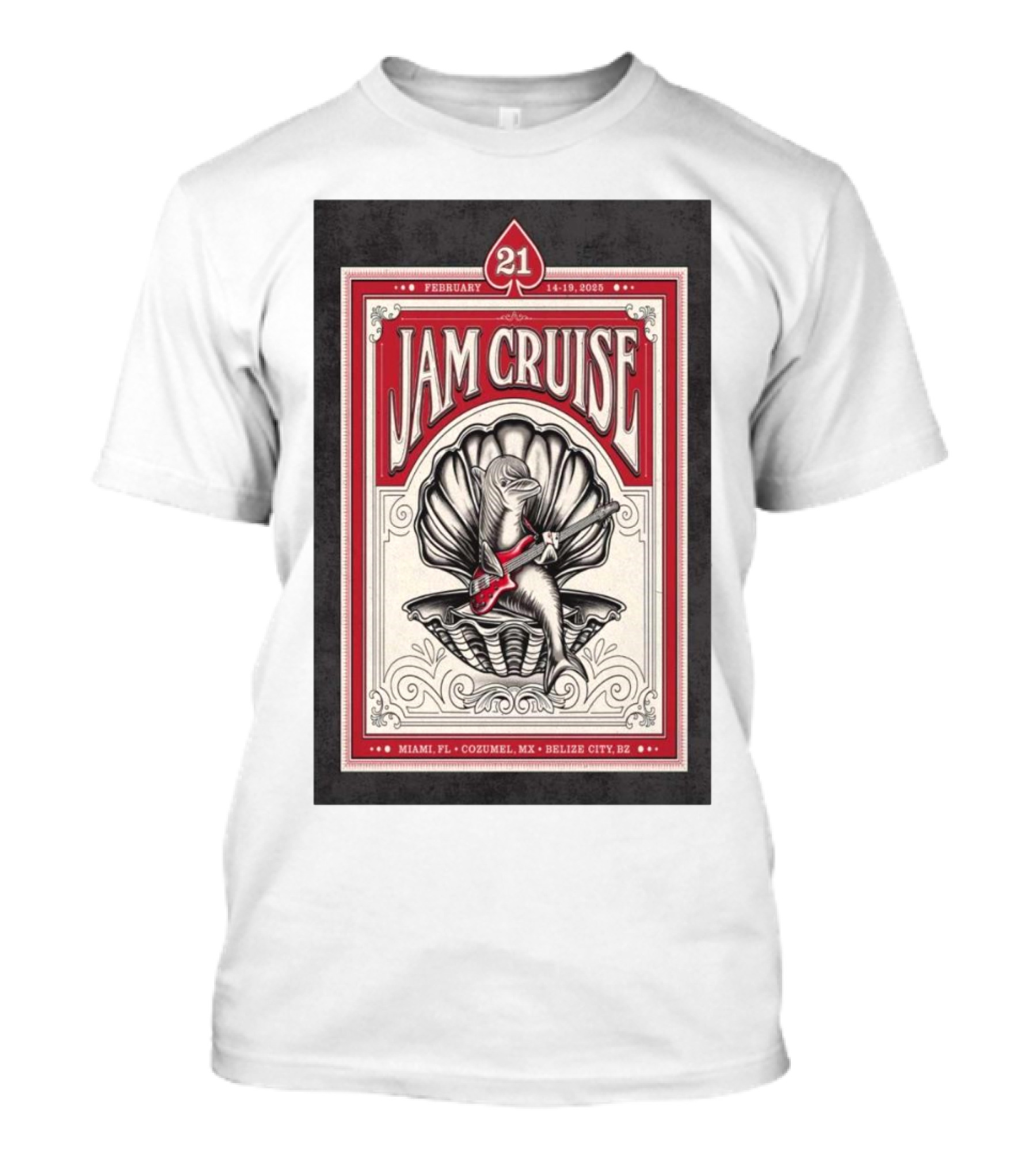 Jam Cruise 21 February 14-19 2025 Miami FL Cozumel MX Belize City BZ Music Festival With Guitar Playing Narwhal T-Shirt