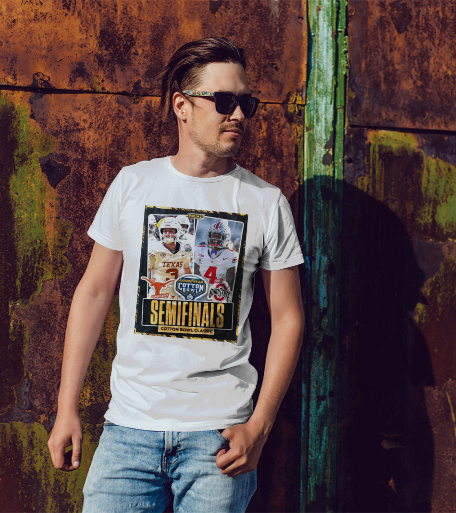 Texas Longhorns Vs Ohio State Buckeyes Goodyear Cotton Bowl Classic Semifinals 2025 FOX CFB T-Shirt