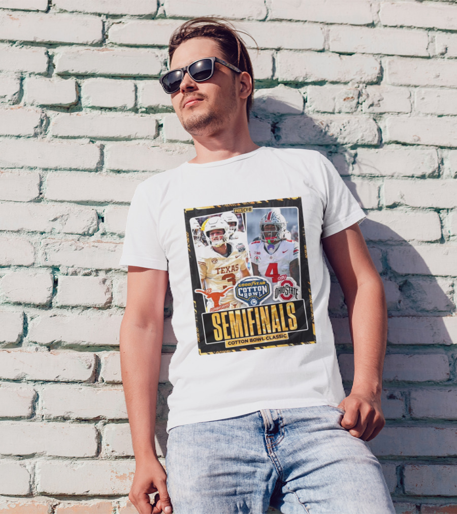 Texas Longhorns Vs Ohio State Buckeyes Goodyear Cotton Bowl Classic Semifinals 2025 FOX CFB T-Shirt