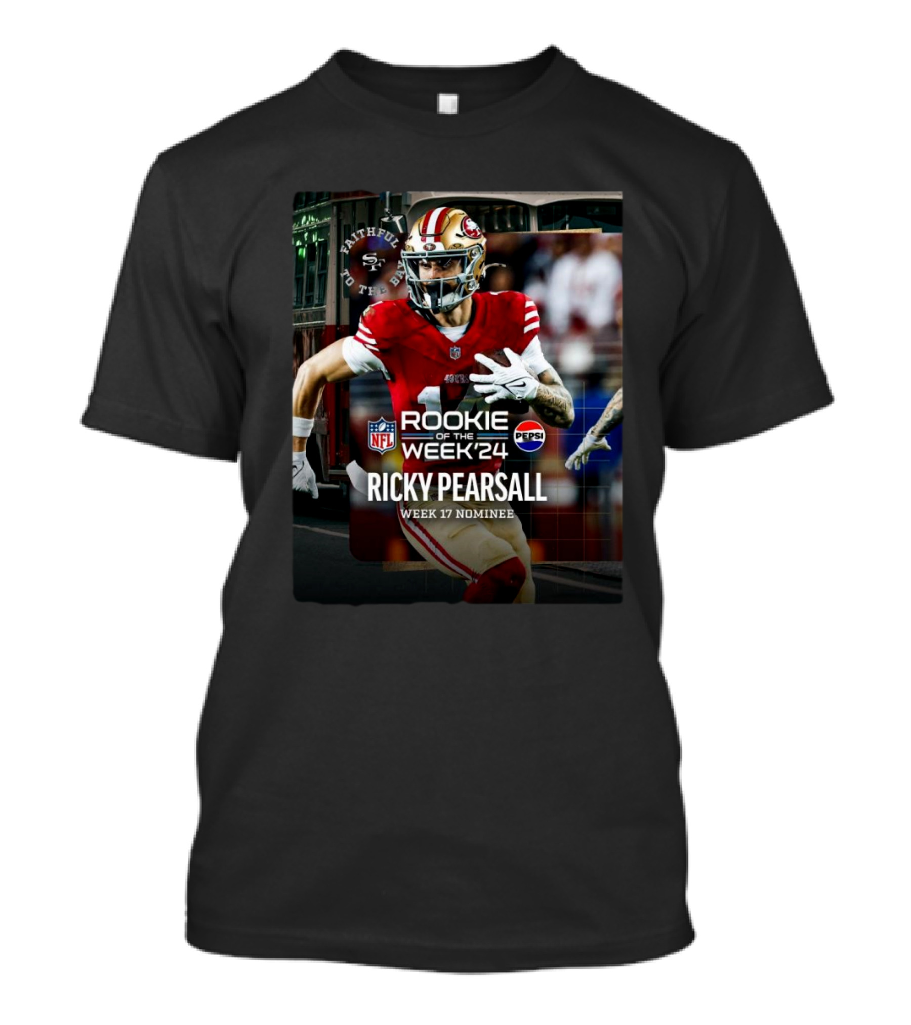 San Francisco 49ers Ricky Pearsall Rookie Of The Week 24 Week 17 Nominee NFL Pepsi T-Shirt