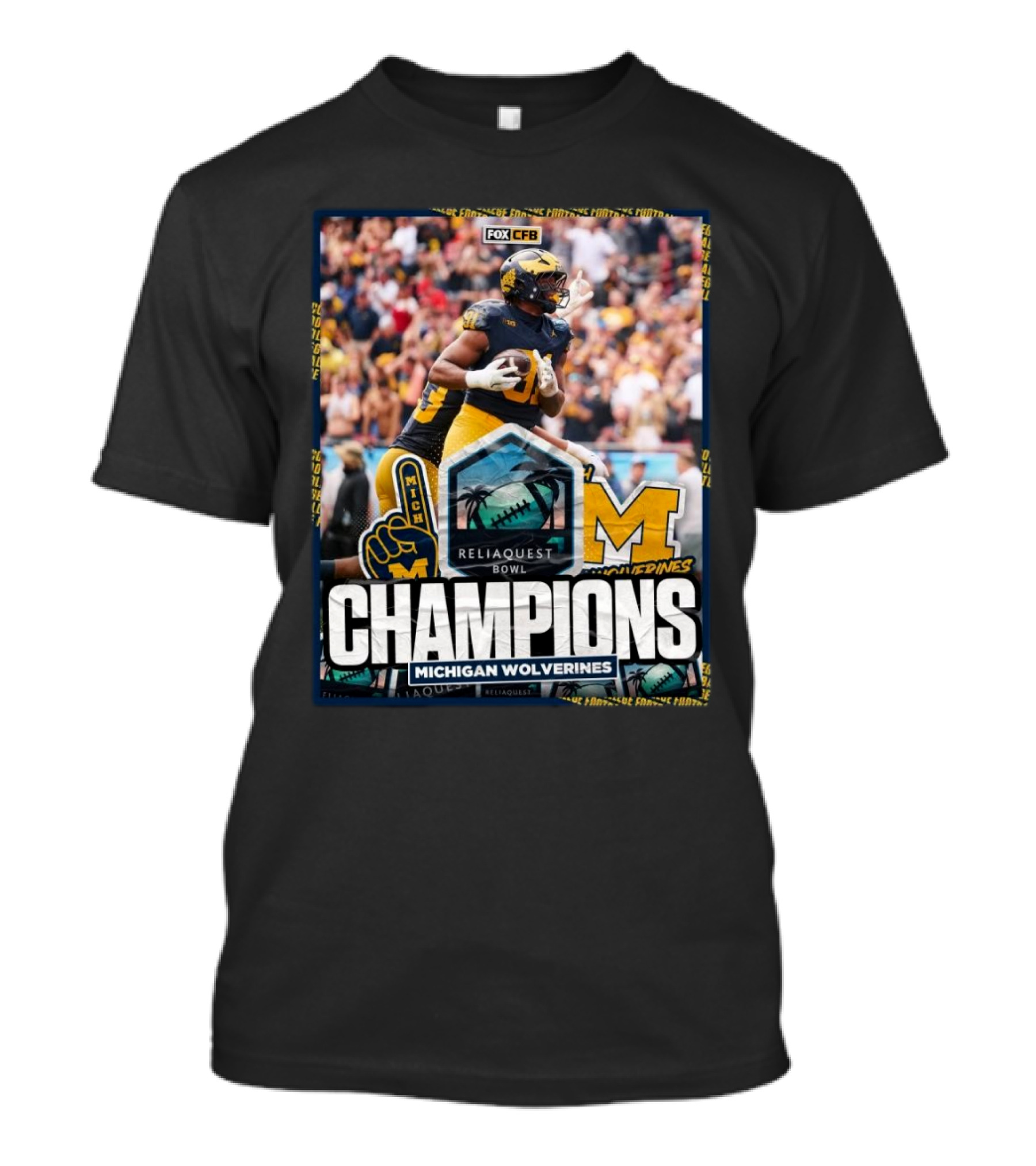 ReliaQuest Bowl Champions Michigan Wolverines Football Victory T-Shirt