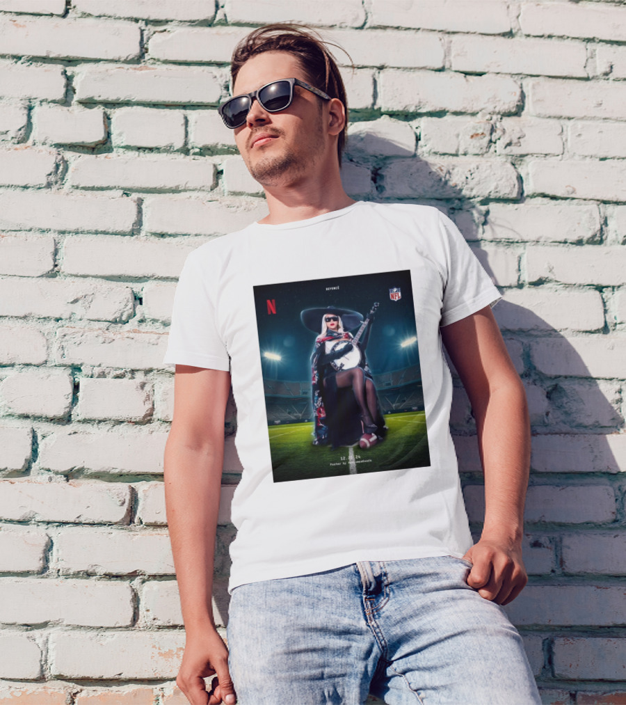 Beyoncé Halftime Show NFL 12.25.2024 Poster By AwesomeeGoods Netflix Banjo Stadium Image T-Shirt