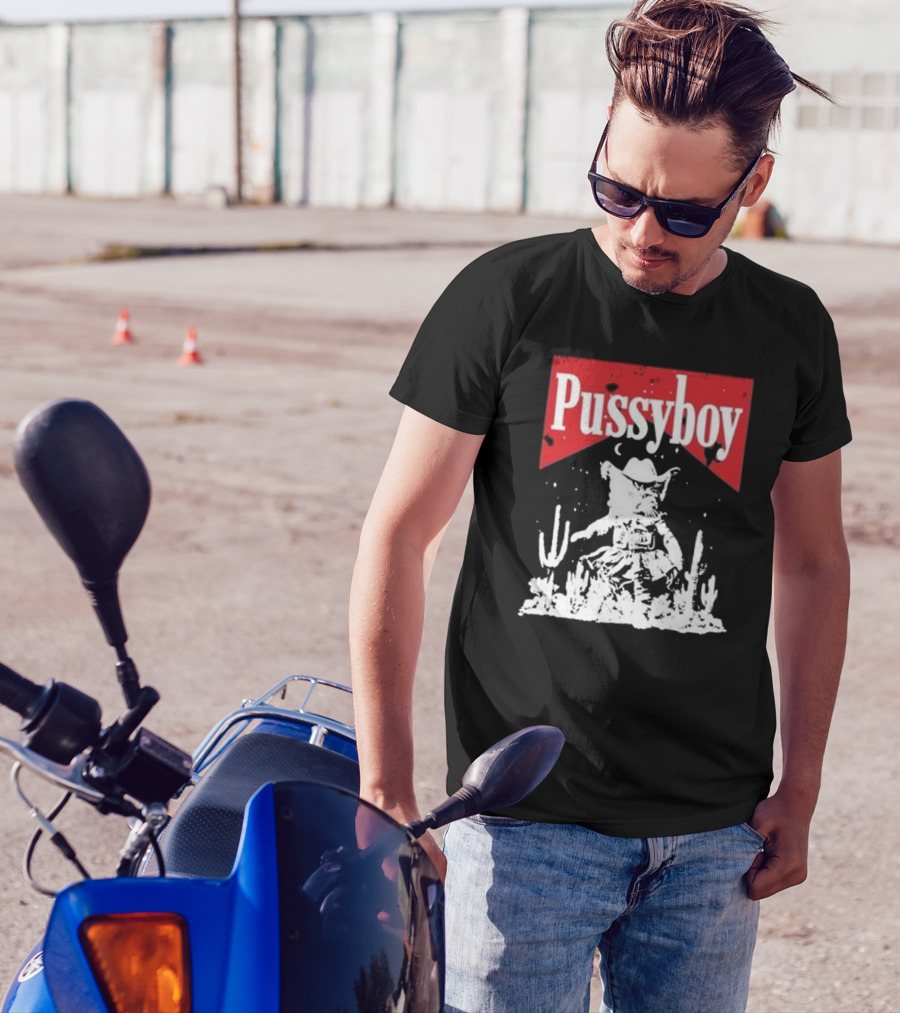 Ezramichelmusic Pussyboy Western Cat Cactus Night Scene T-Shirt