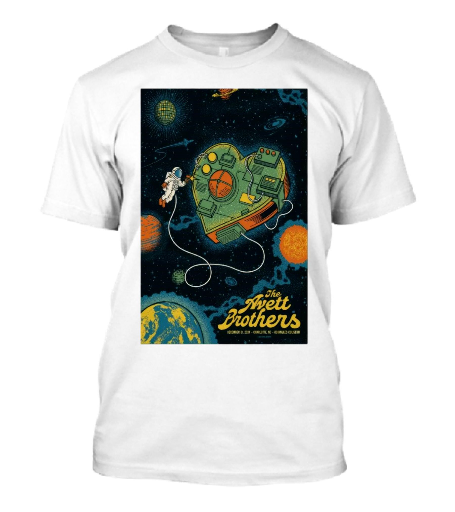 The Avett Brothers New Year's Eve Shows Charlotte NC Dec 31 2024 Cosmos Astronaut Heart Planetarium T-Shirt