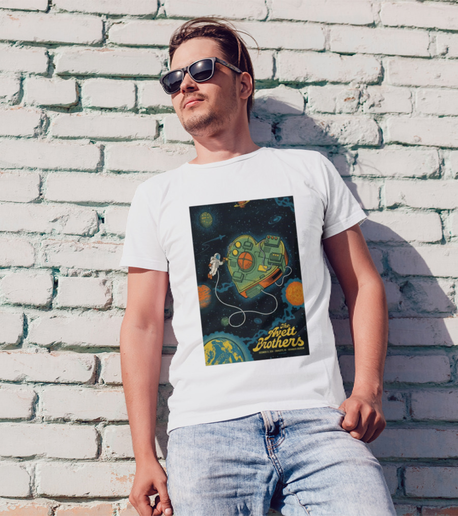 The Avett Brothers New Year's Eve Shows Charlotte NC Dec 31 2024 Cosmos Astronaut Heart Planetarium T-Shirt