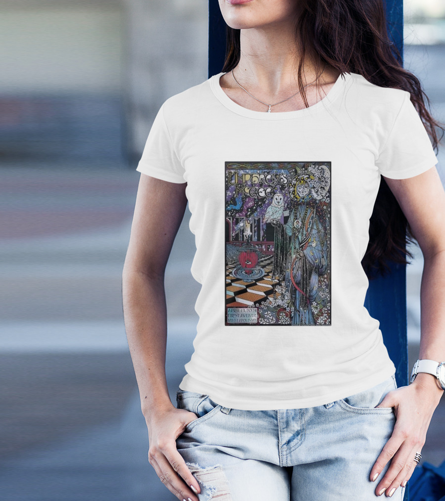 Umphrey’s McGee First Avenue Minneapolis April 13 2024 Psychedelic Concert Art With Owl And Mystical T-Shirt
