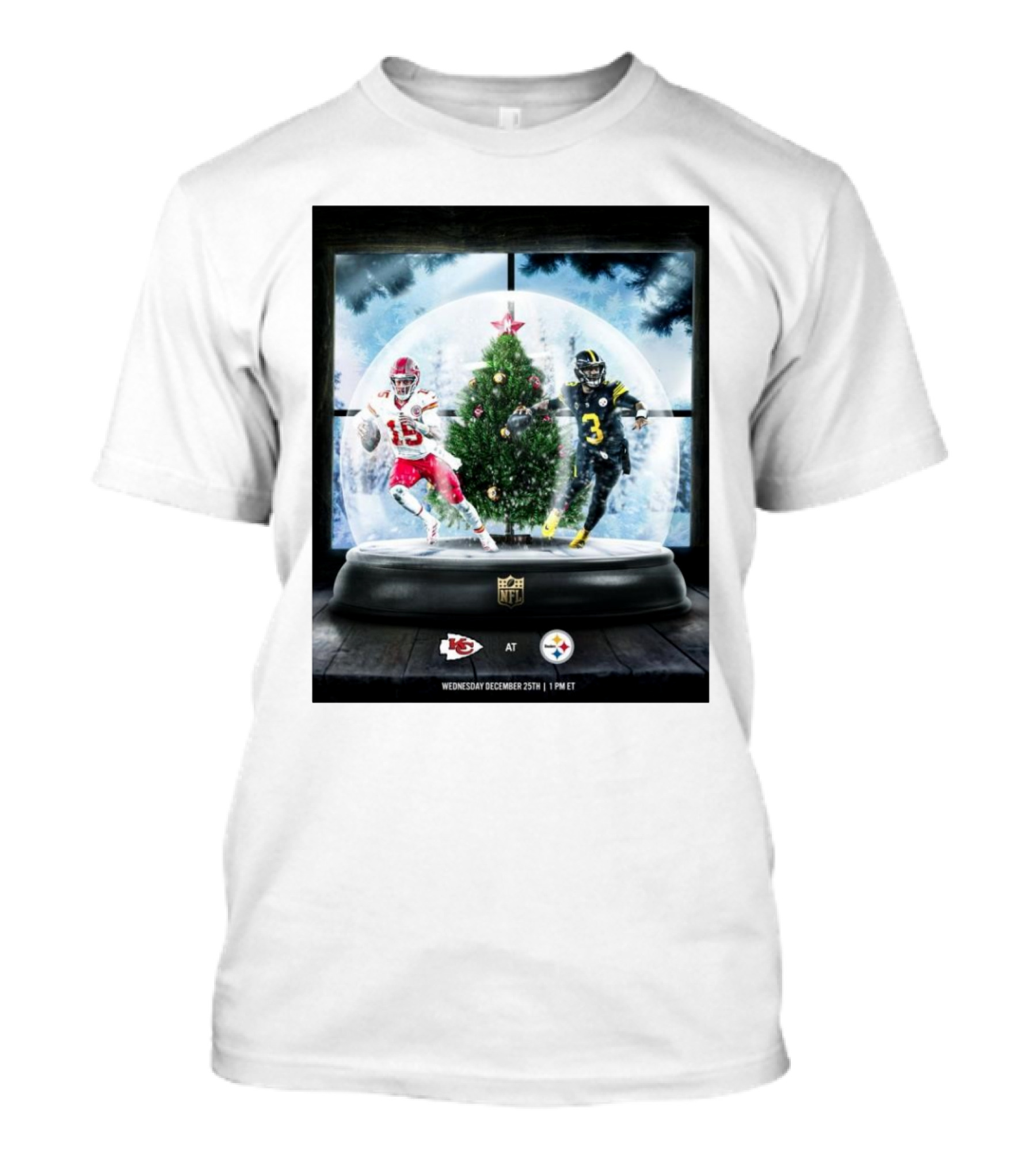 Kansas City Chiefs Vs Pittsburgh Steelers NFL Christmas Day Game December 25 1 PM ET Snow Globe T-Shirt
