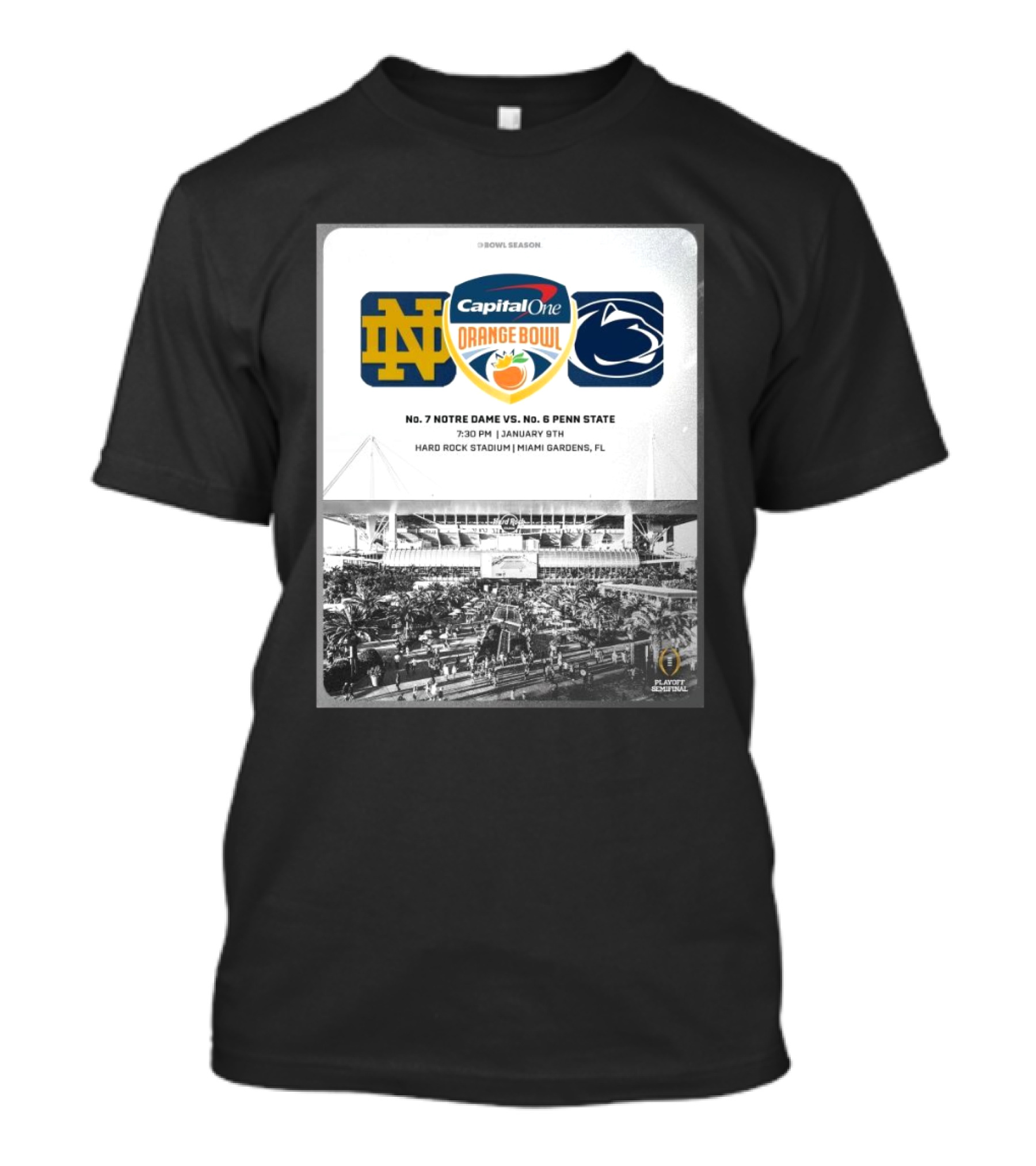 Notre Dame Fighting Irish Vs Penn State Nittany Lions Capital One Orange Bowl Hard Rock Stadium Miami Gardens Jan 9th T-Shirt