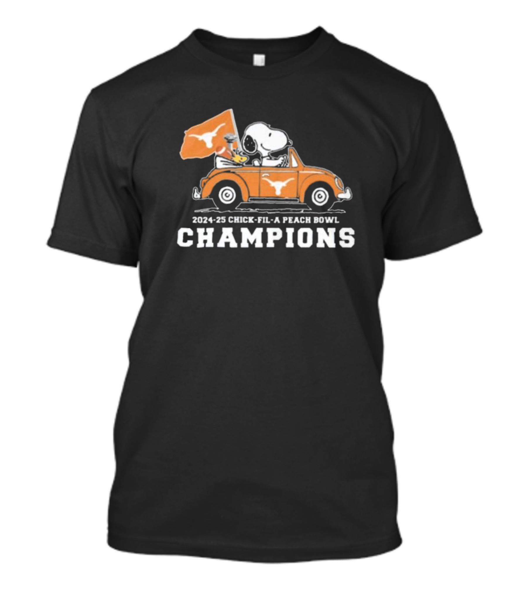 Snoopy Driving Car Texas Longhorns 2024-25 Chick-fil-A Peach Bowl Champions T-Shirt