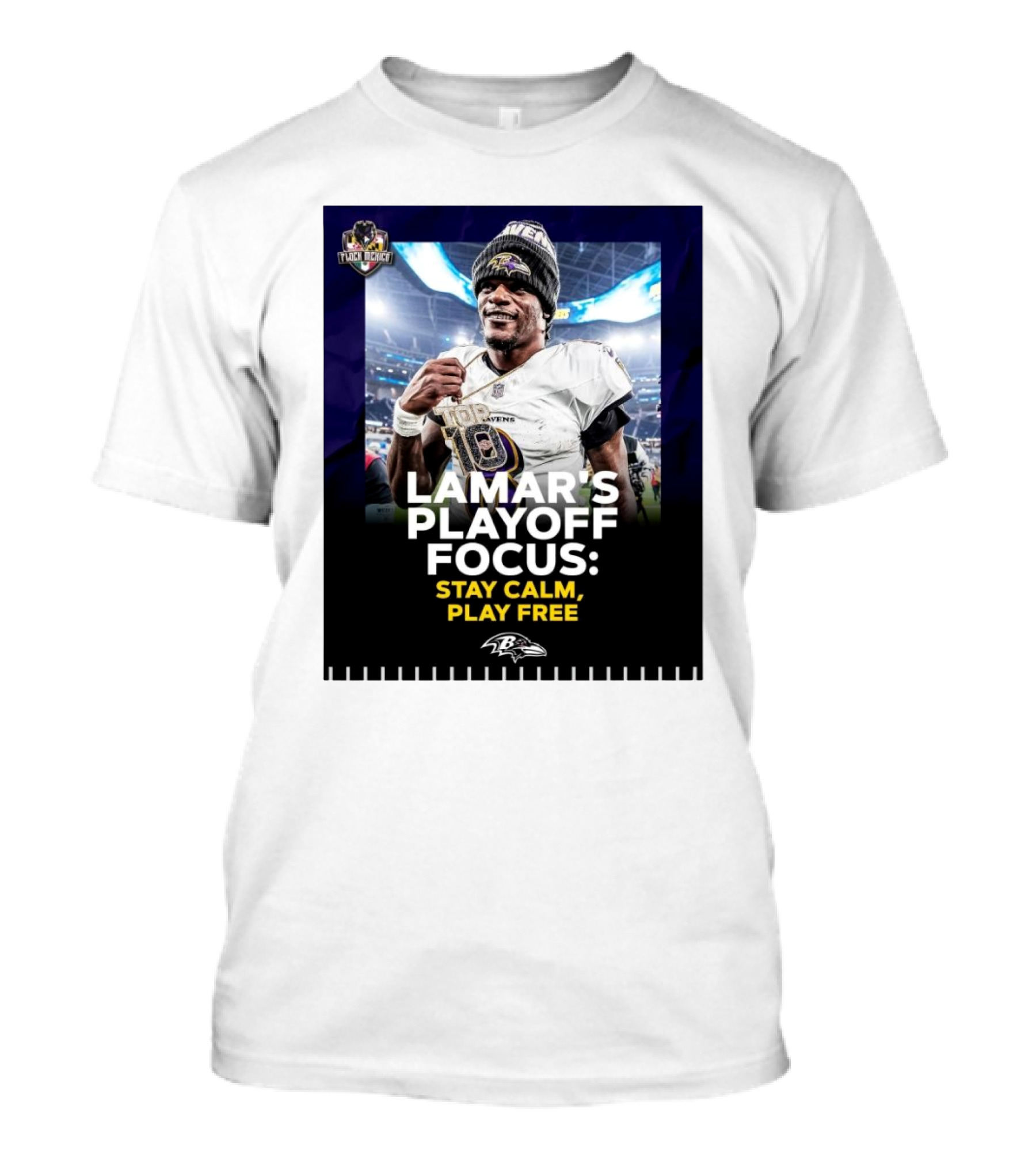 Baltimore Ravens Lamar Jackson Lamar’s Playoff Focus Stay Calm Play Free Flock Mehico T-Shirt