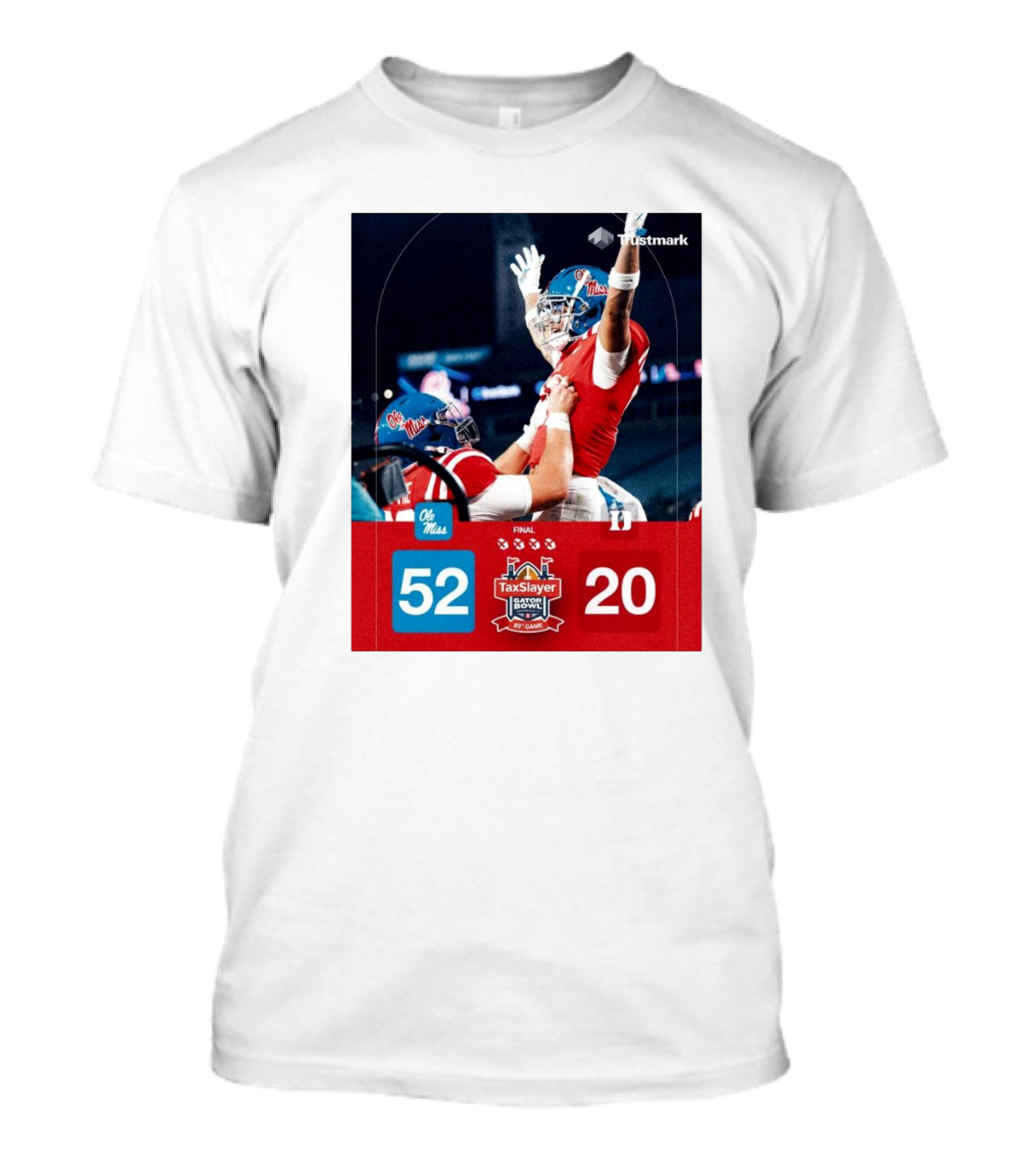 Final Ole Miss 52-20 Victory Duke Blue Devils TaxSlayer Gator Bowl 80th Game T-Shirt