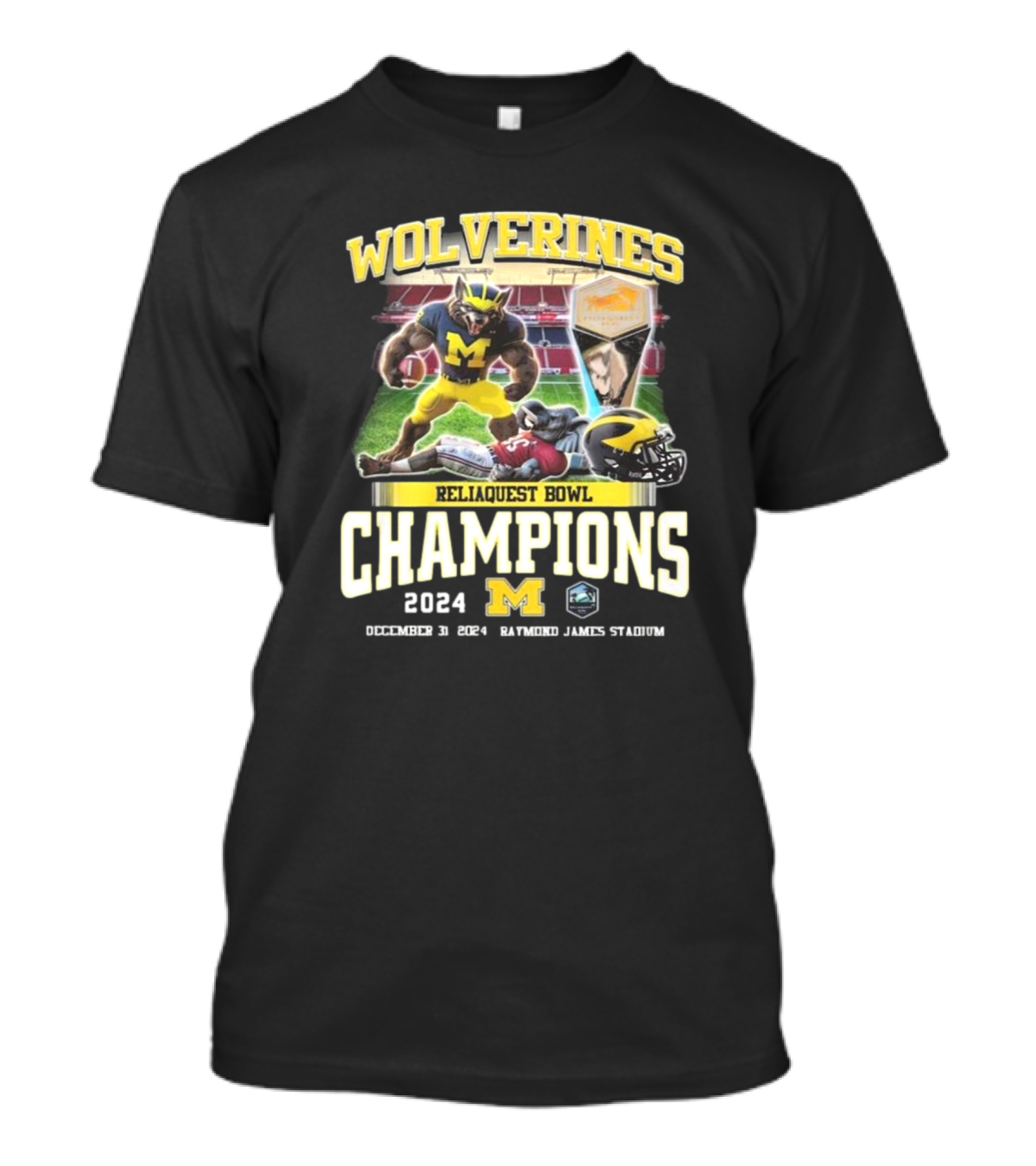 Wolverines Reliaquest Bowl Champions 2024 December 31 Raymond James Stadium Mascot M T-Shirt