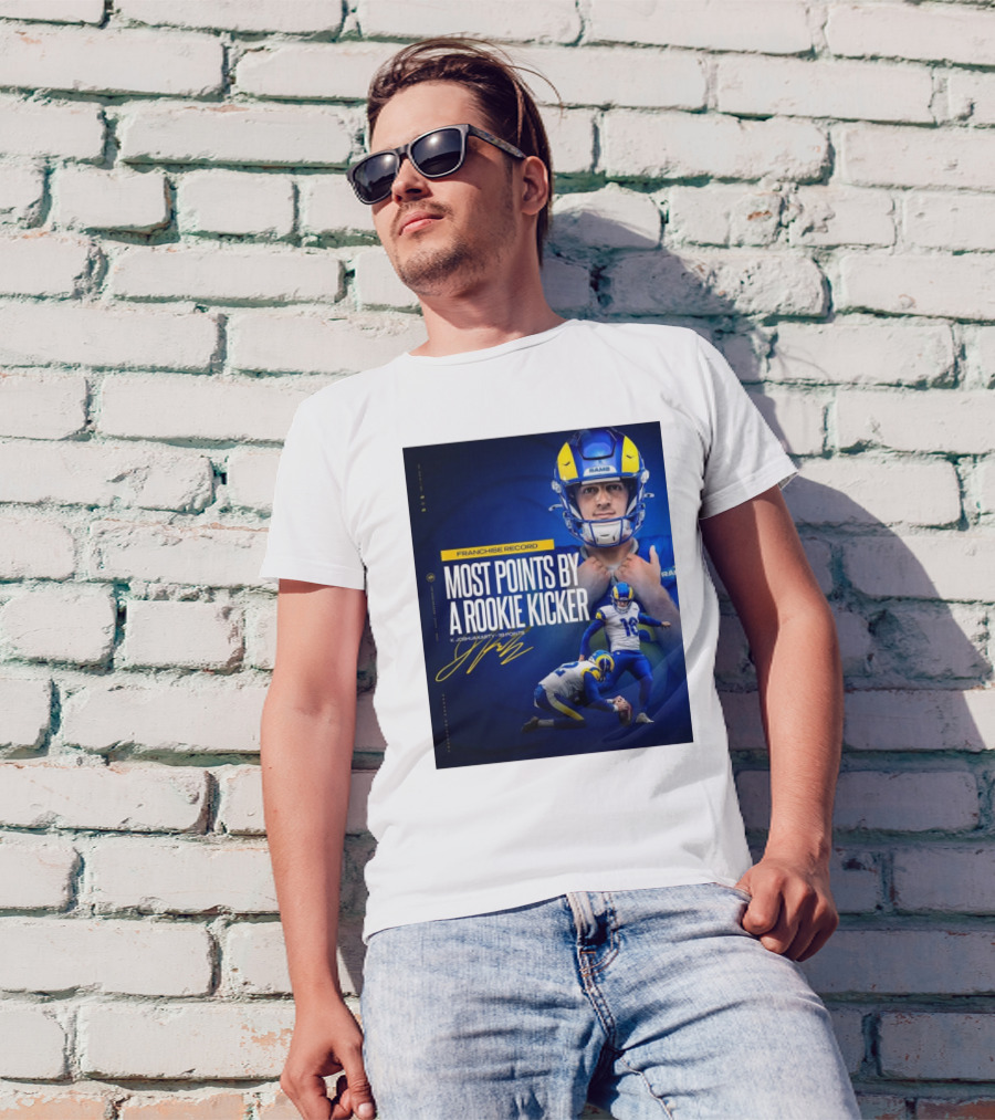 Franchise Record Most Points By A Rookie Kicker K Joshua Karty 119 Points Los Angeles Rams Signature T-Shirt