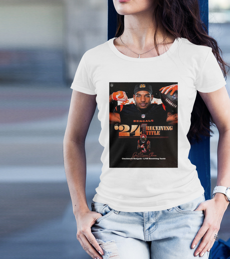 Ja’Marr Chase '24 Receiving Title Cincinnati Bengals 1,708 Yards NFL T-Shirt