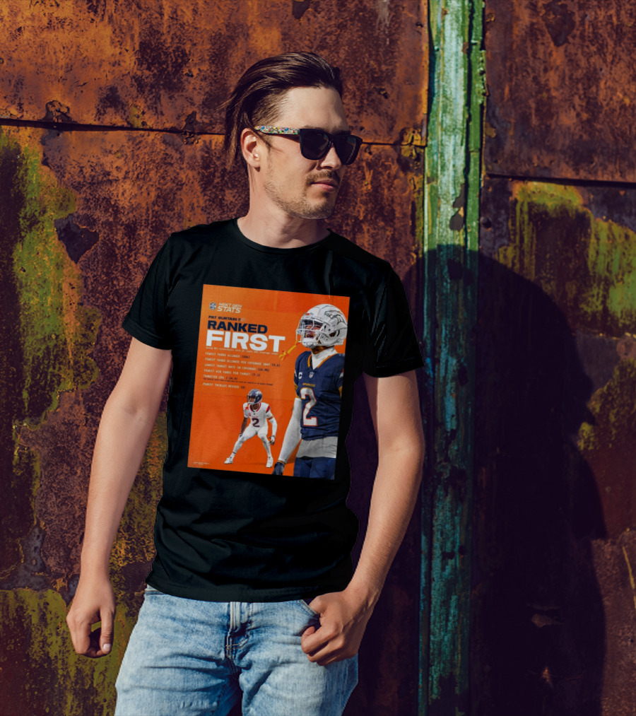 Denver Broncos Pat Surtain II Ranked First NFL Next Gen Stats Fewest Yards Allowed 306 Coverage Snap 0.6 T-Shirt