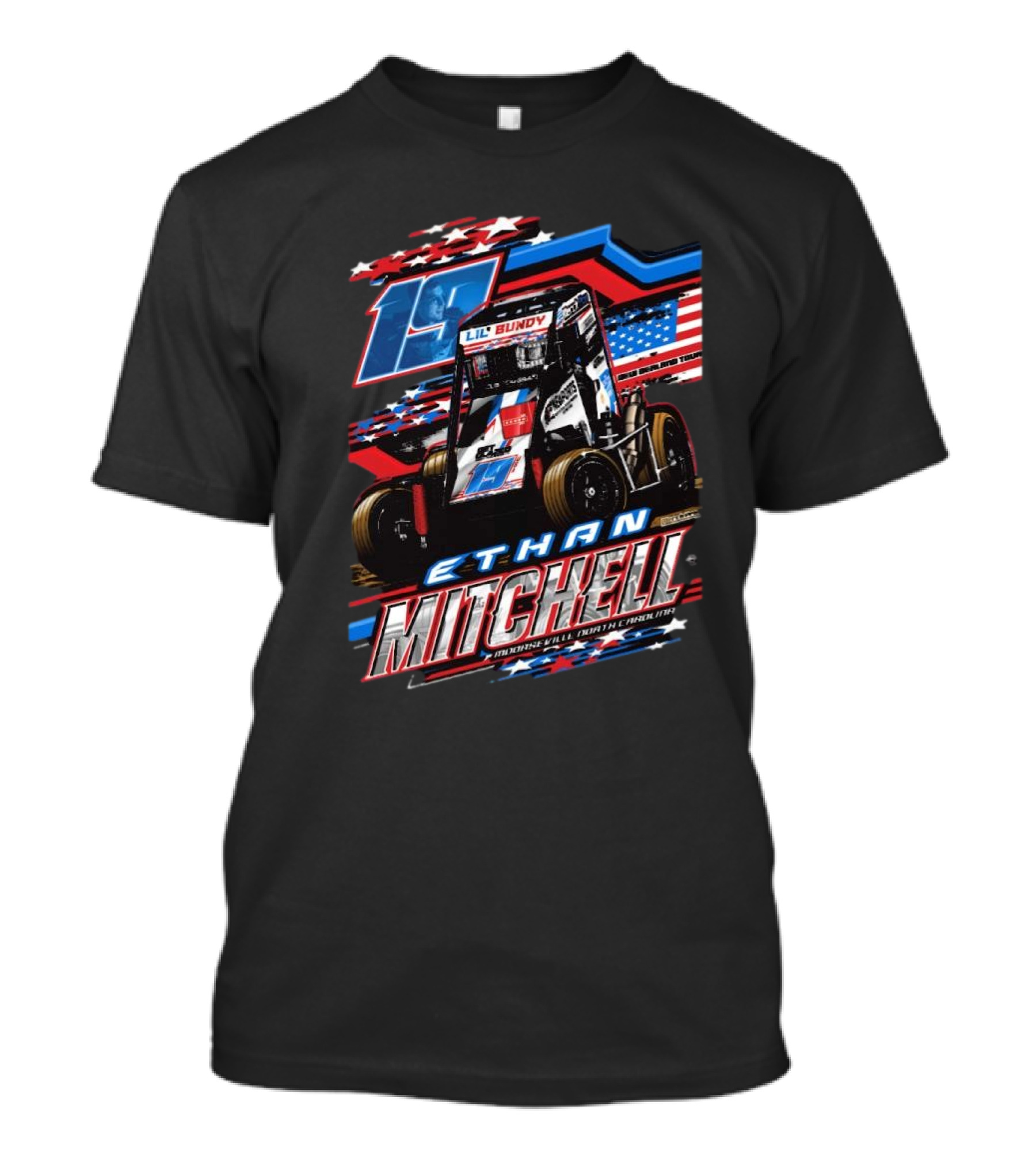 Ethan Mitchell 19 Lil Bundy USA New Zealand Tour Mooresville North Carolinа Racing Car Stars Stripes T-Shirt