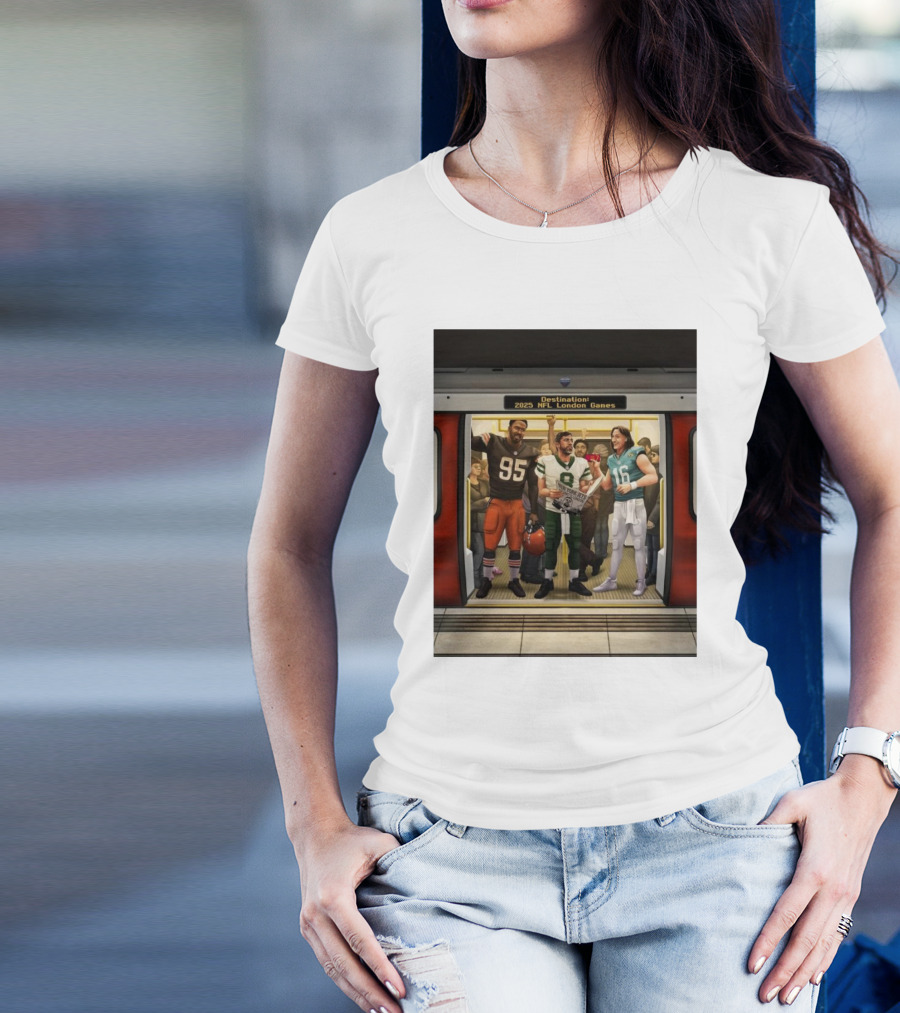 Destination 2025 NFL London Games Cleveland Browns New York Jets Jacksonville Jaguars Subway Scene T-Shirt