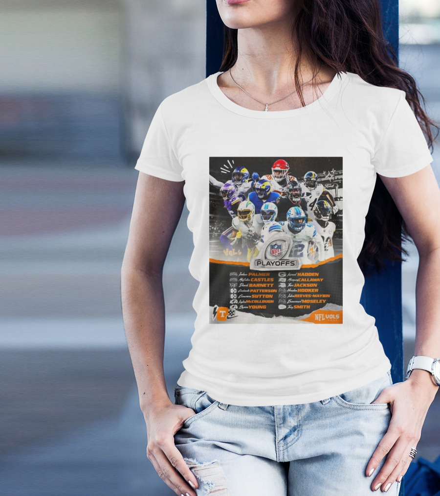 Tennessee Vols NFL Playoffs Palmer Castles Barnett Patterson Sutton McCullough Young Madden Callaway Jackson Hooker Reeves-Maybin Moseley Smith T-Shirt