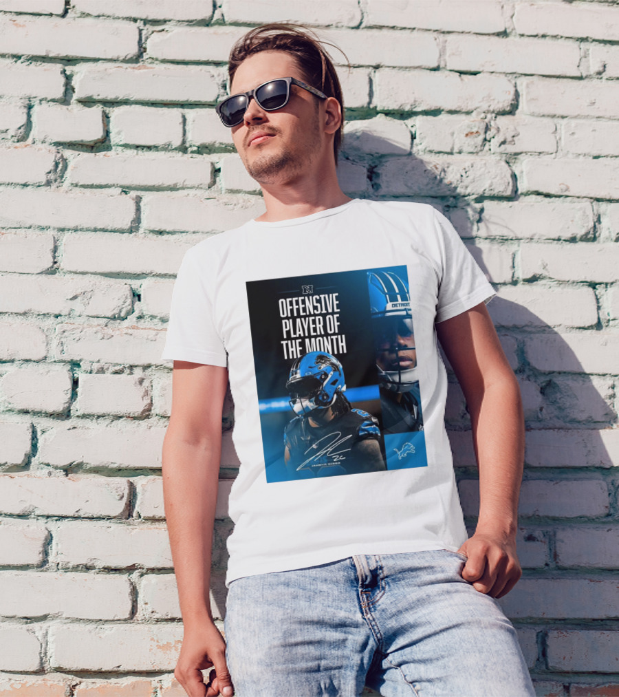 Detroit Lions Jahmyr Gibbs Offensive Player Of The Month Signature T-Shirt