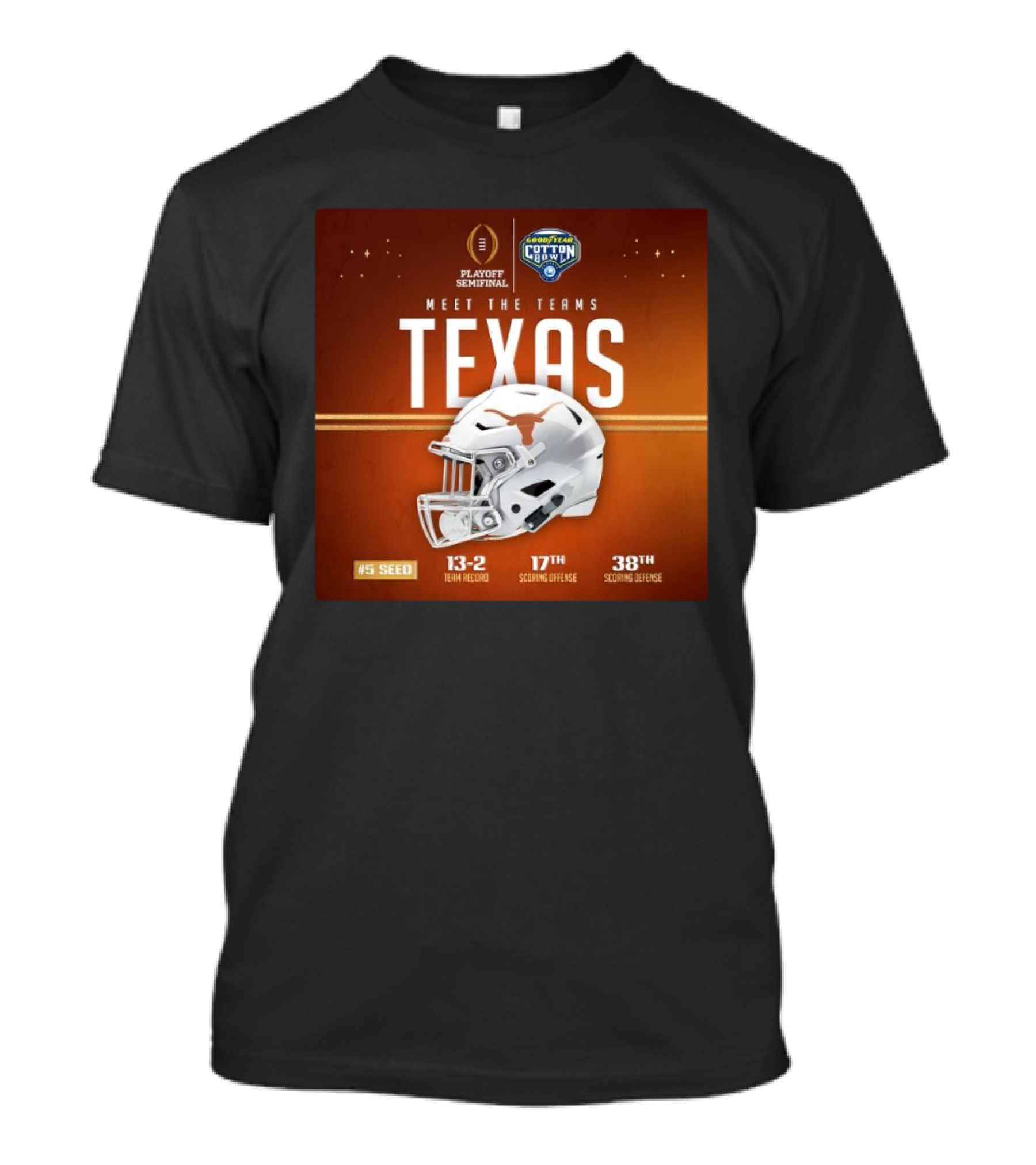 Playoff Semifinal Cotton Bowl Meet The Teams Texas 5 Seed 13-2 Team Record 17th Scoring Offense 38th Scoring Defense T-Shirt
