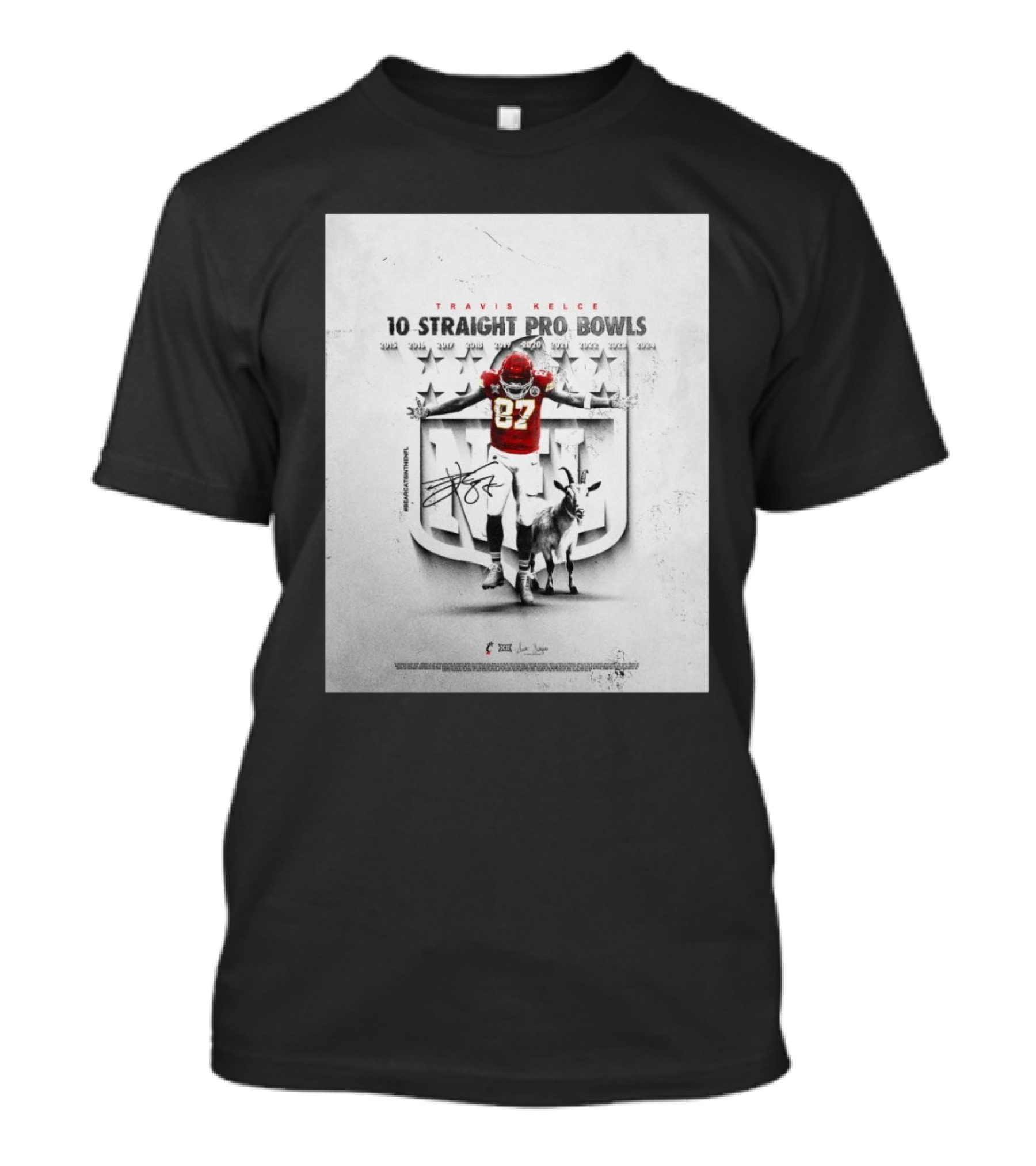 Travis Kelce Kansas City Chiefs 10 Straight Pro Bowls 2015-2024 Signature 87 T-Shirt