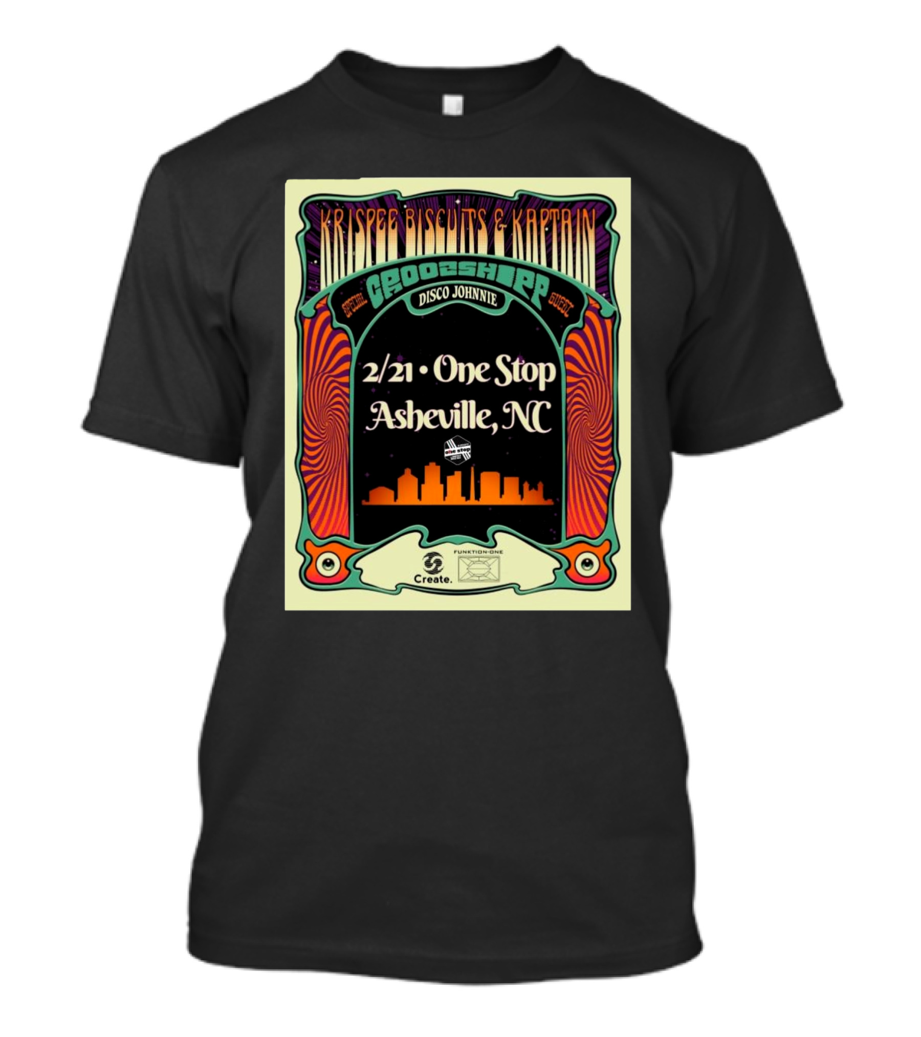 Krispee Biscuits And Kaptain Groschopp Disco Johnnie 2/21 One Stop Asheville NC T-Shirt