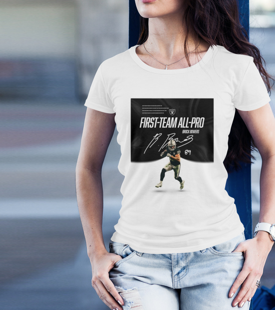 Las Vegas Raiders Brock Bowers First-Team All-Pro Signature 89 NFL Rookie Record Receptions T-Shirt