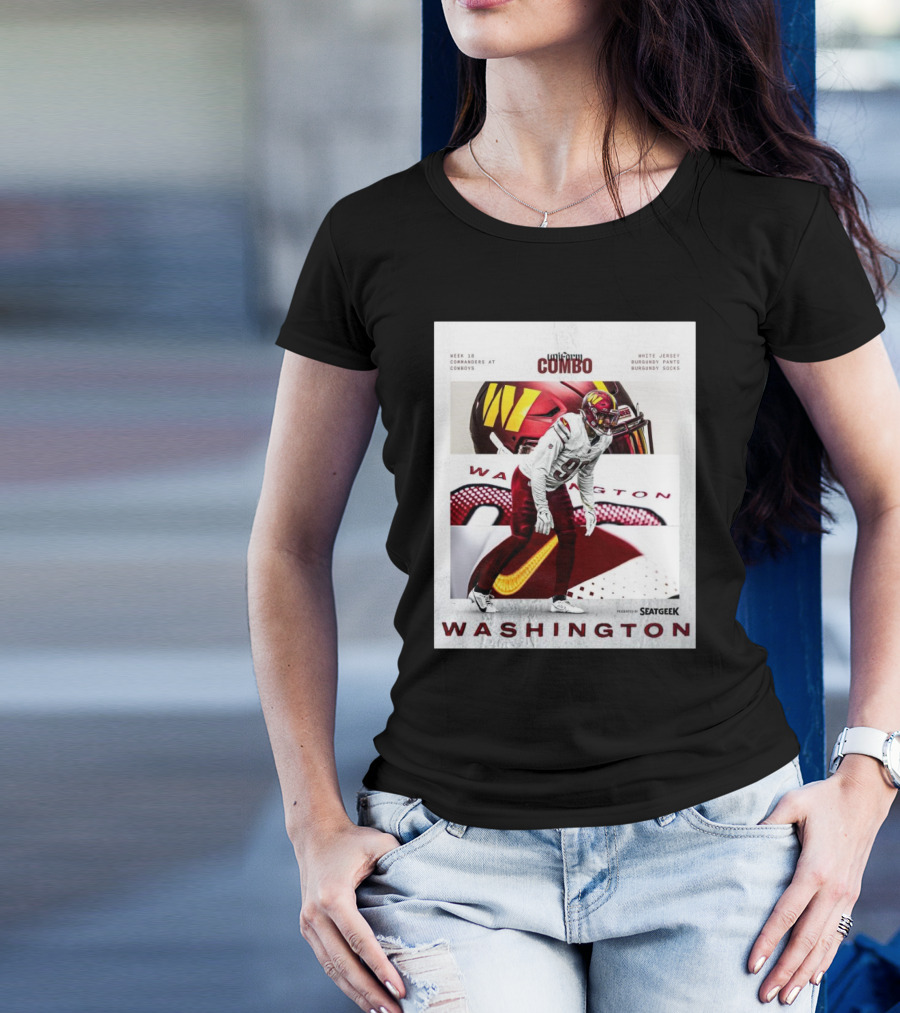 Washington Commanders At Cowboys Week 18 White Jersey Burgundy Pants Burgundy Socks Combo T-Shirt
