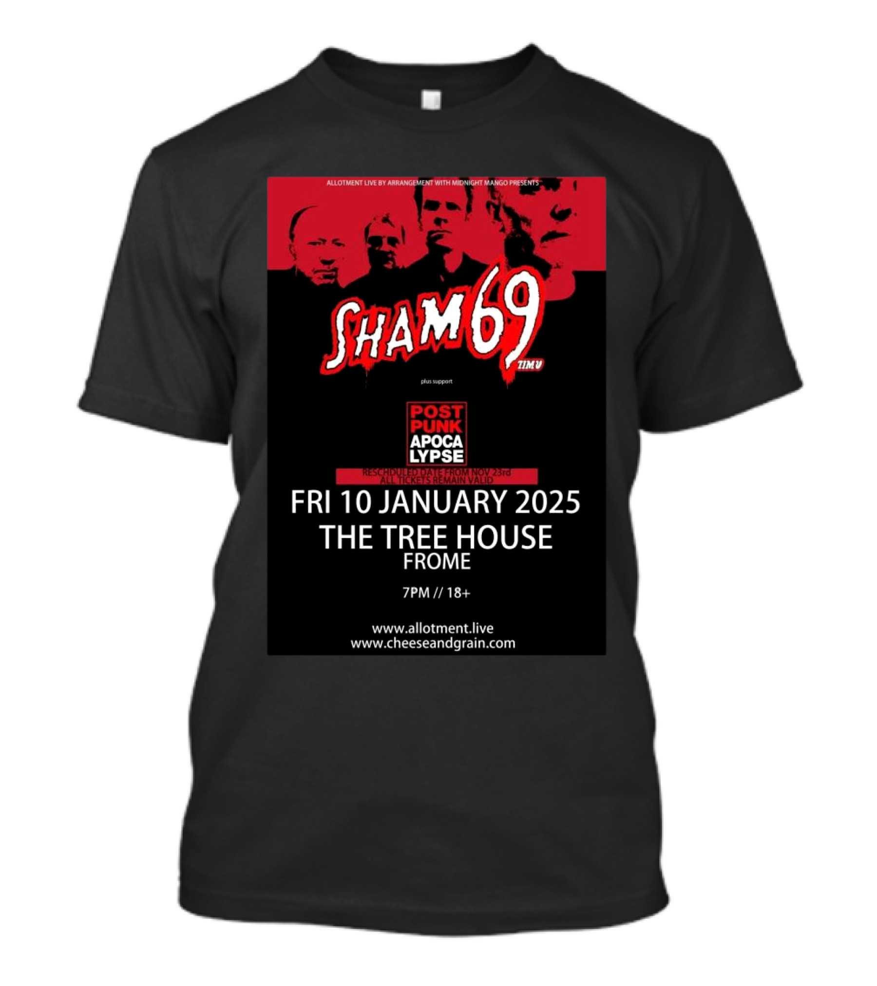 Sham 69 Post Punk Apocalypse Tour 2025 The Tree House Frome January 10 T-Shirt