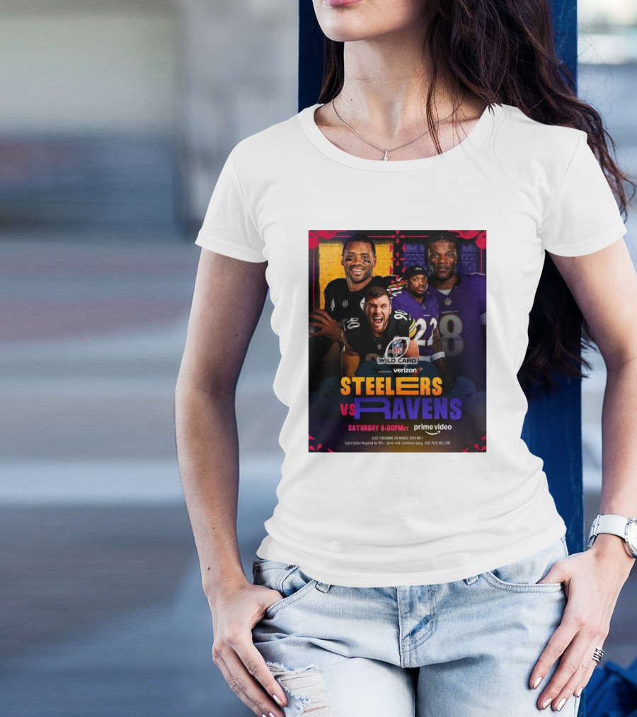Steelers Vs Ravens AFC North NFL Wild Card Weekend Saturday 8PM Prime Video T-Shirt