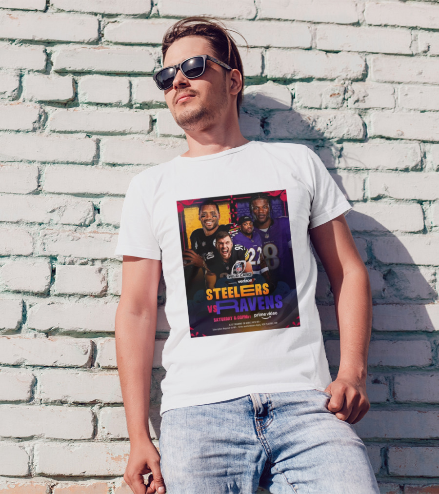 Steelers Vs Ravens AFC North NFL Wild Card Weekend Saturday 8PM Prime Video T-Shirt