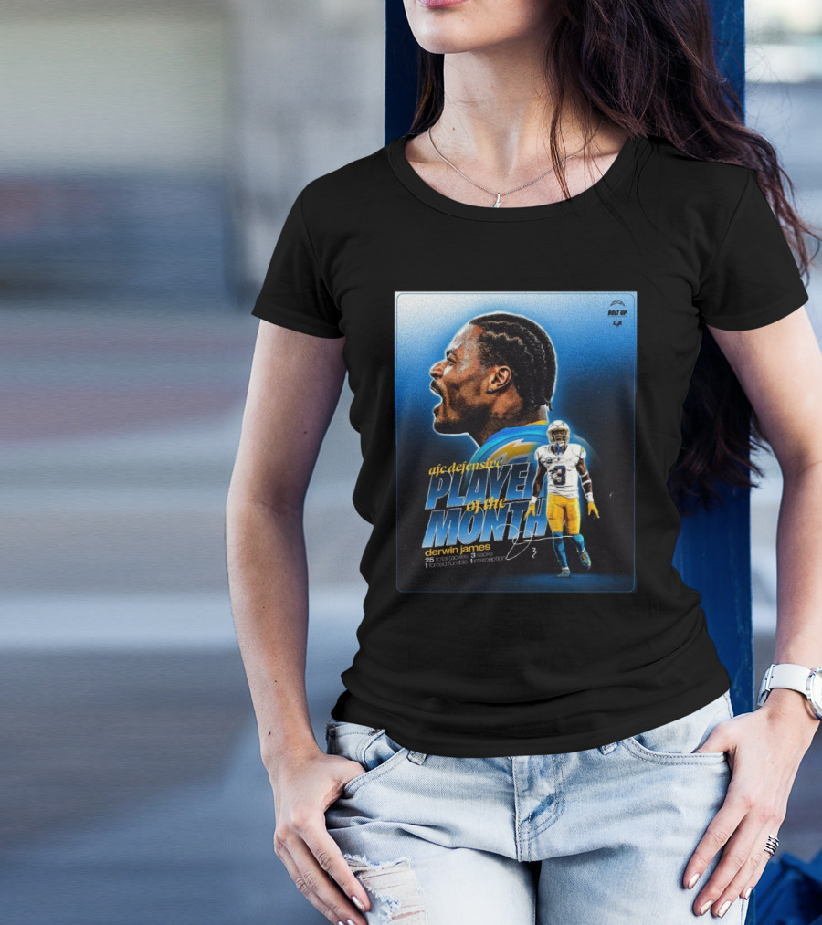 Los Angeles Chargers Derwin James AFC Defensive Player Of The Month Bolt Up 25 Total Tackles 3 Sacks 1 Forced Fumble 1 Interception T-Shirt