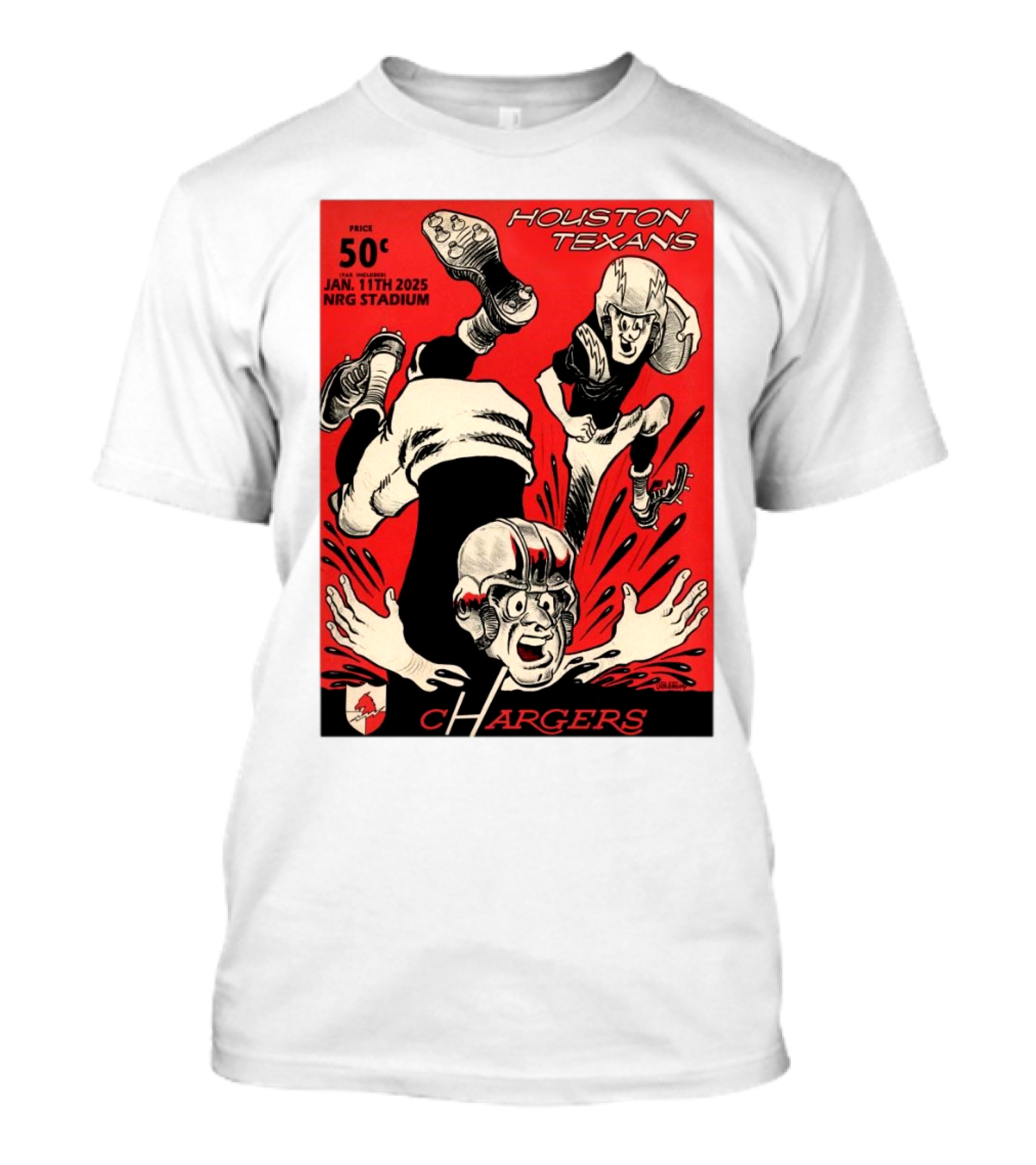 Houston Texans Vs Chargers Jan 11th 2025 NRG Stadium 50¢ Cartoon T-Shirt