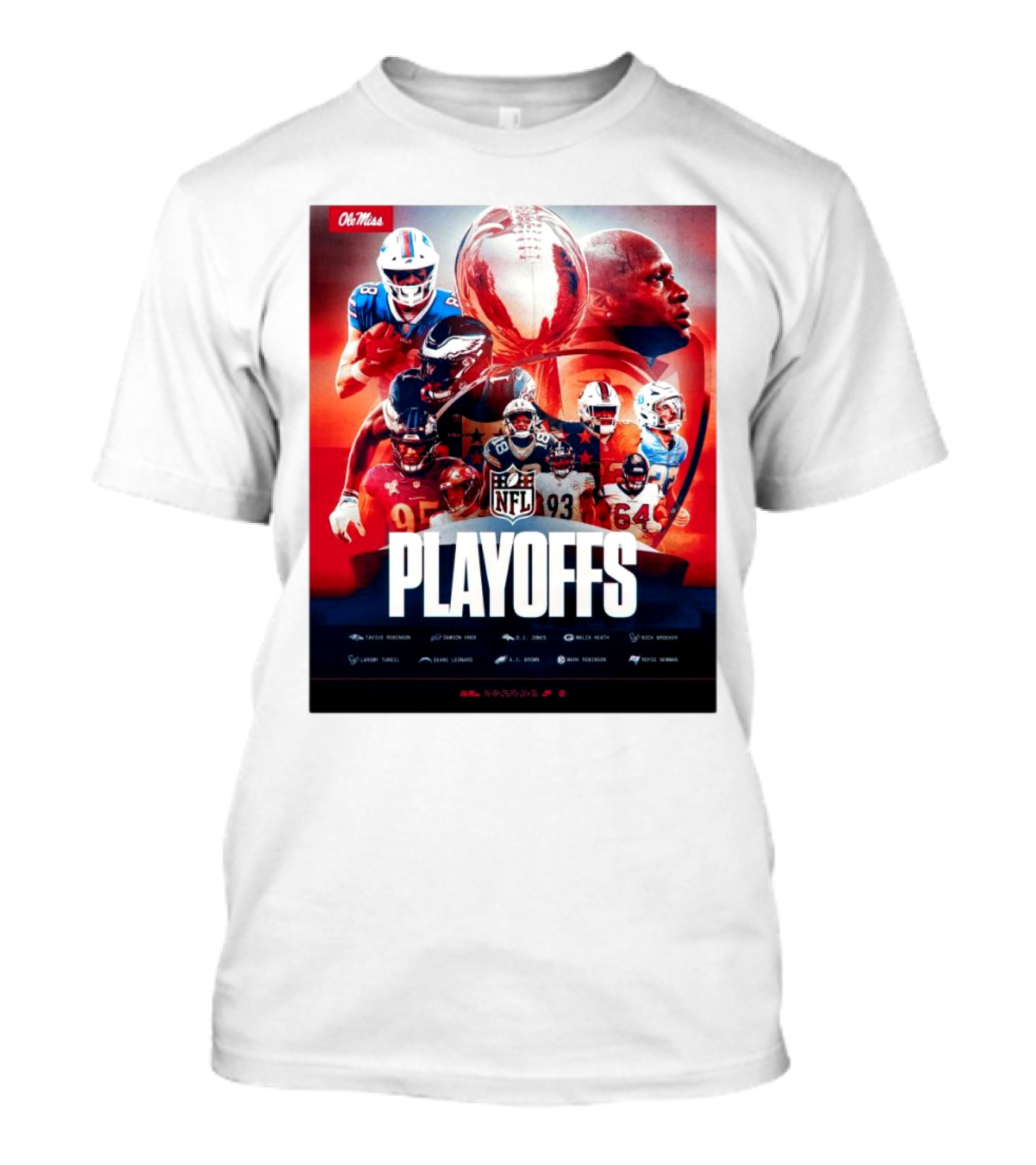 Ole Miss Rebels NFL Playoffs Players Tavius Robinson Dawson Knox Malik Heath D.J. Jones Nick Broeker T-Shirt