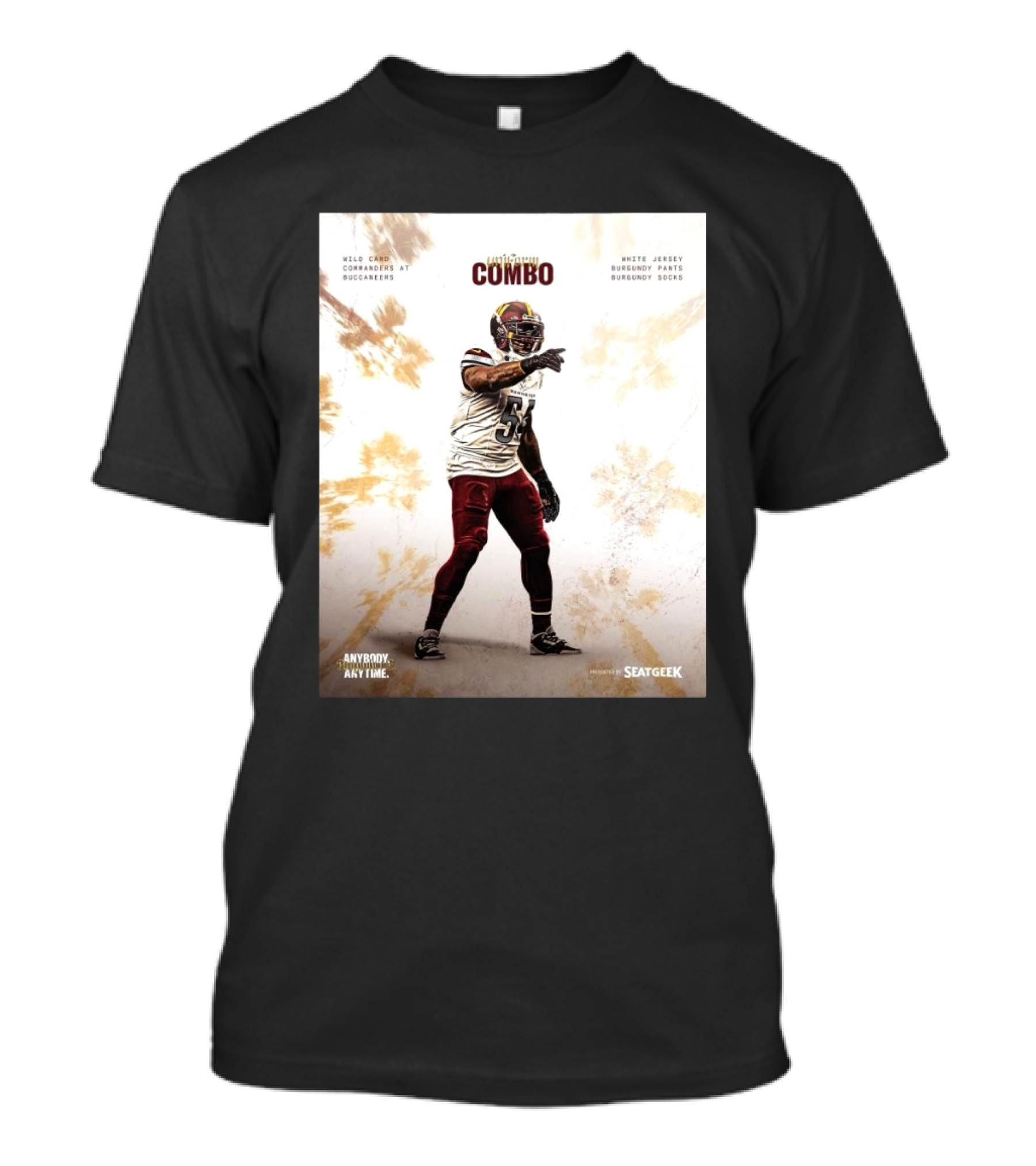Wild Card Commanders At Buccaneers Combo White Jersey Burgundy Pants Burgundy Socks T-Shirt