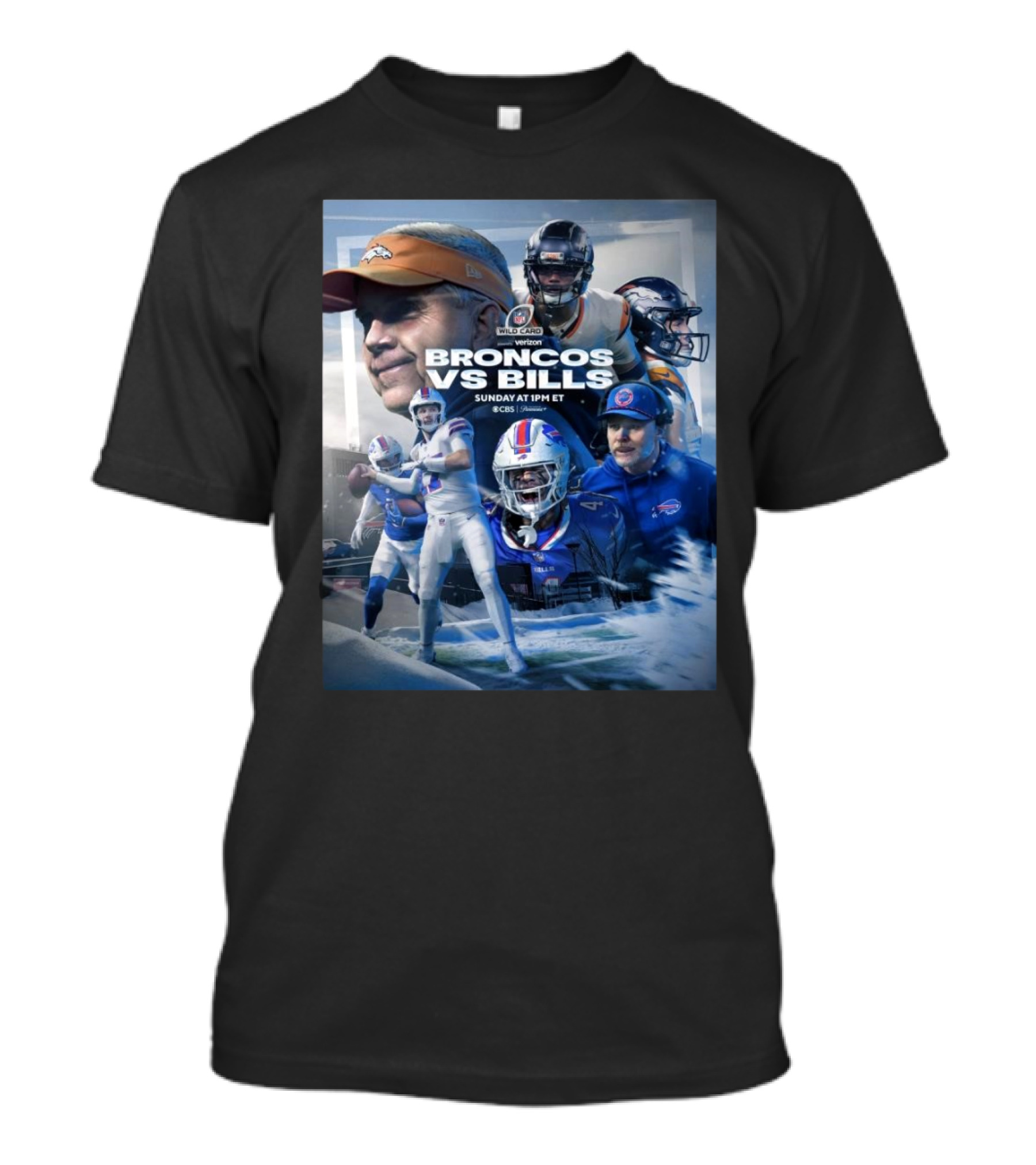 Broncos Vs Bills NFL Wild Card Sunday 2025 On CBS Sports 1PM ET T-Shirt