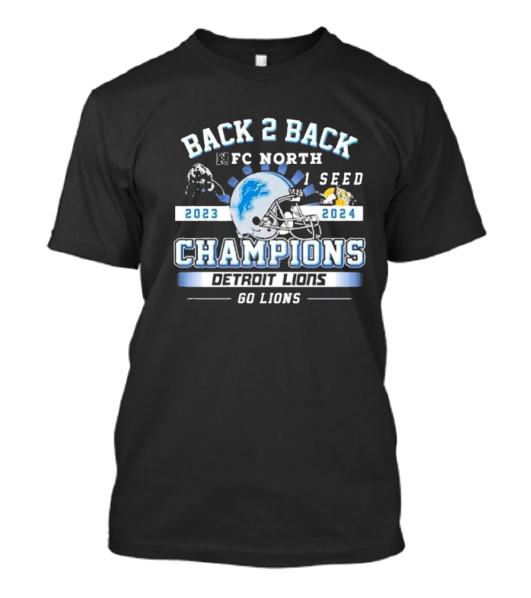 Back 2 Back NFC North 1 Seed 2023-2024 Champions Detroit Lions Go Lions Helmet T-Shirt