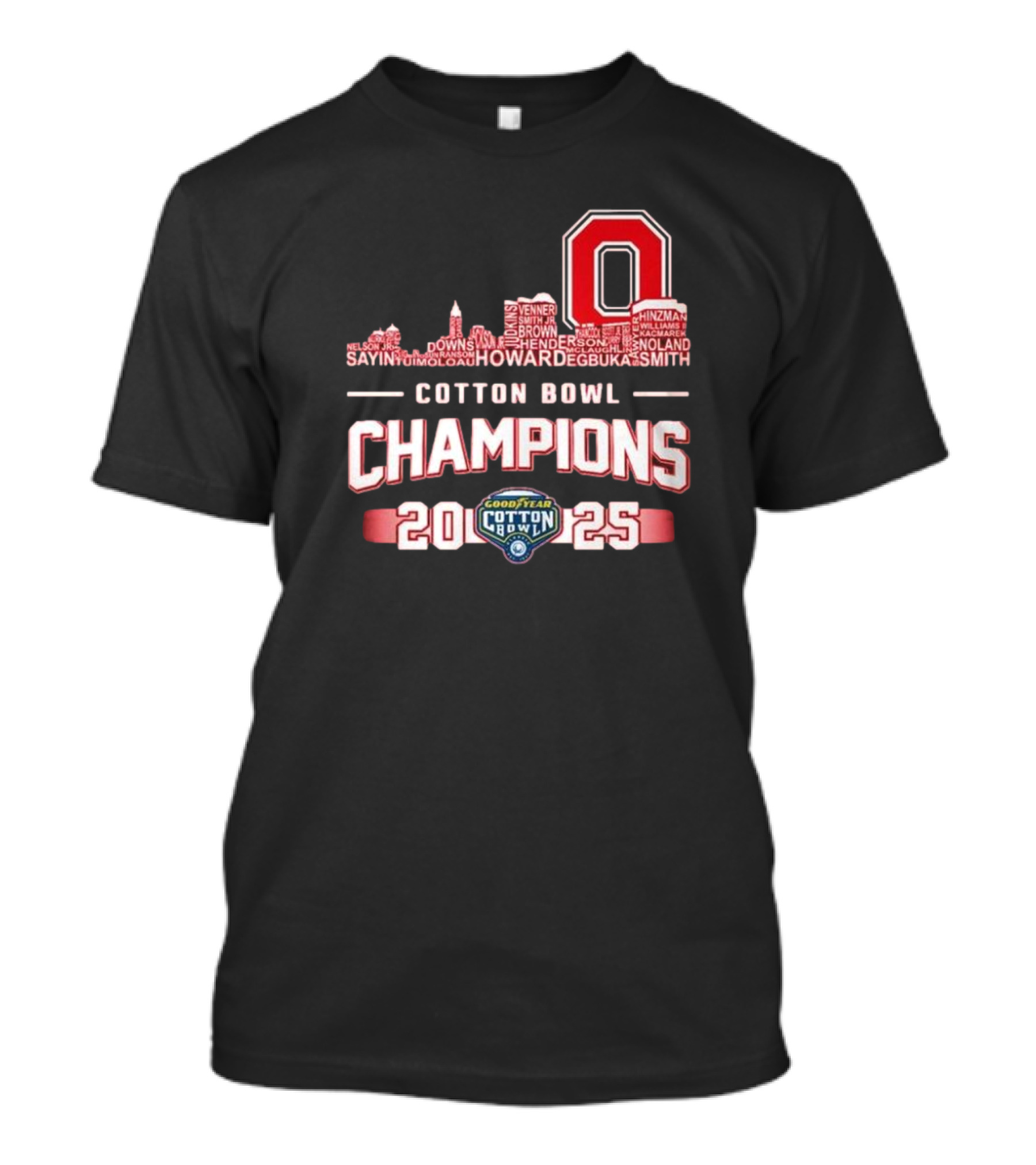 Ohio State Buckeyes 2025 Cotton Bowl Champions Skyline Names T-Shirt