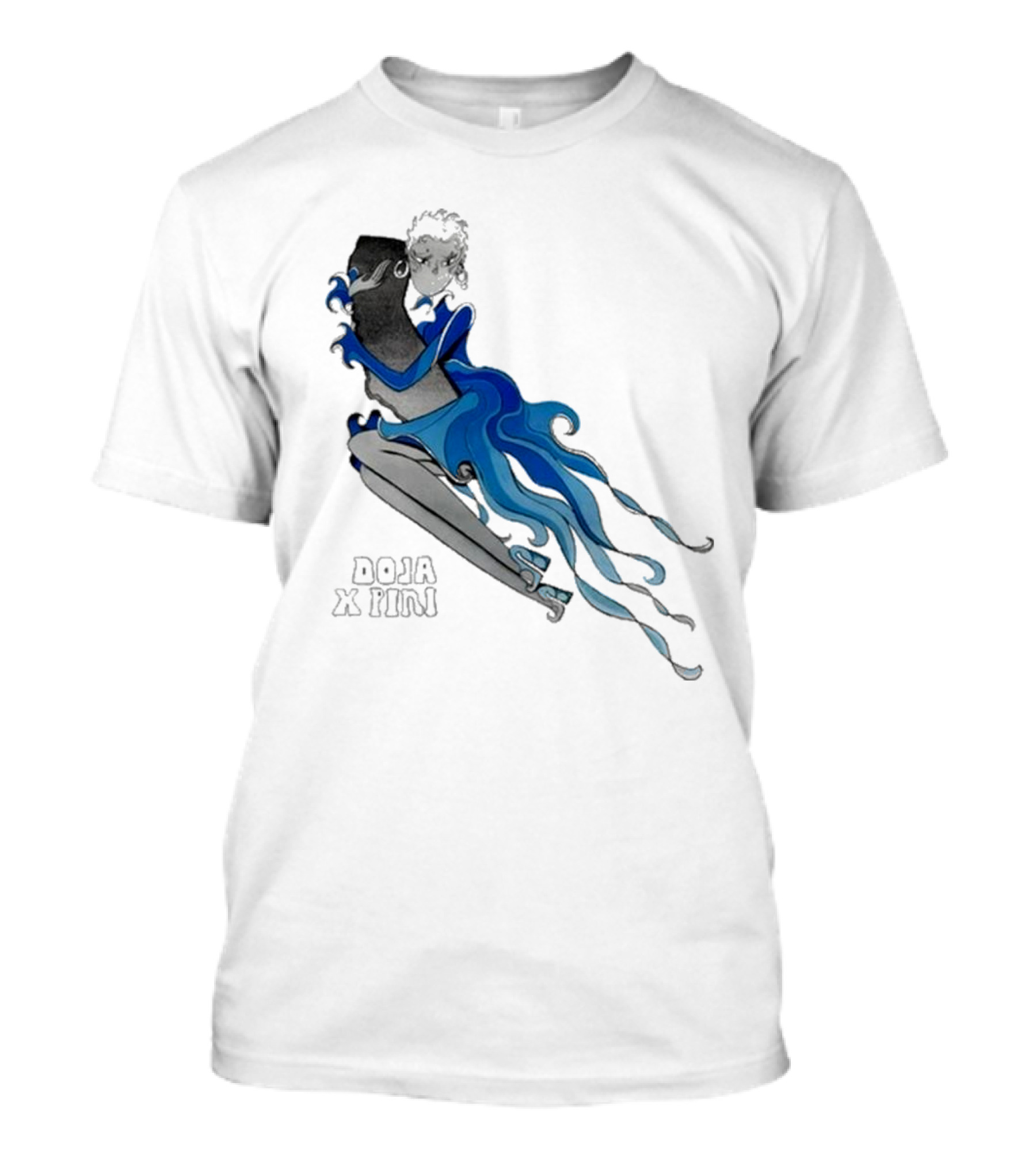2025 Doja X Pini Collaboration Artwork Featuring Ethereal Blue And Black Character T-Shirt