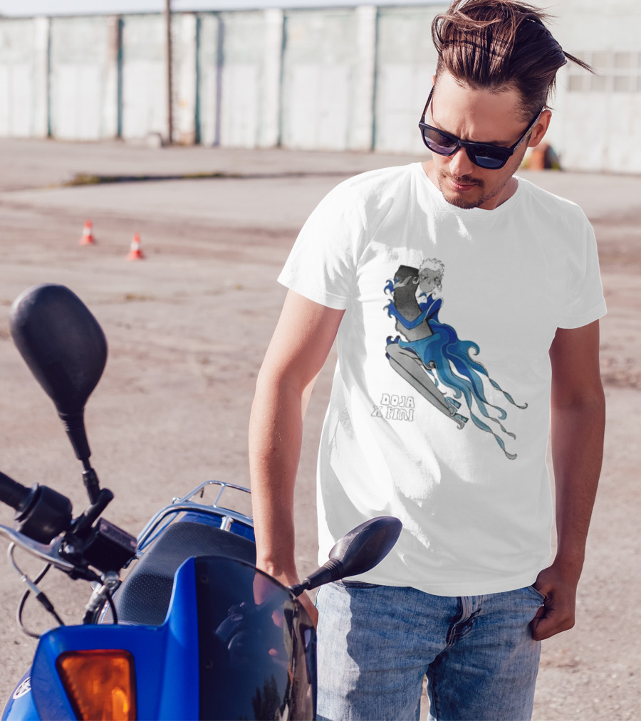 2025 Doja X Pini Collaboration Artwork Featuring Ethereal Blue And Black Character T-Shirt