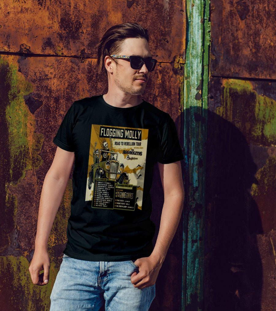 Flogging Molly Road To Rebellion Tour 2025 Featuring The Aggrolites And The Skatune House T-Shirt