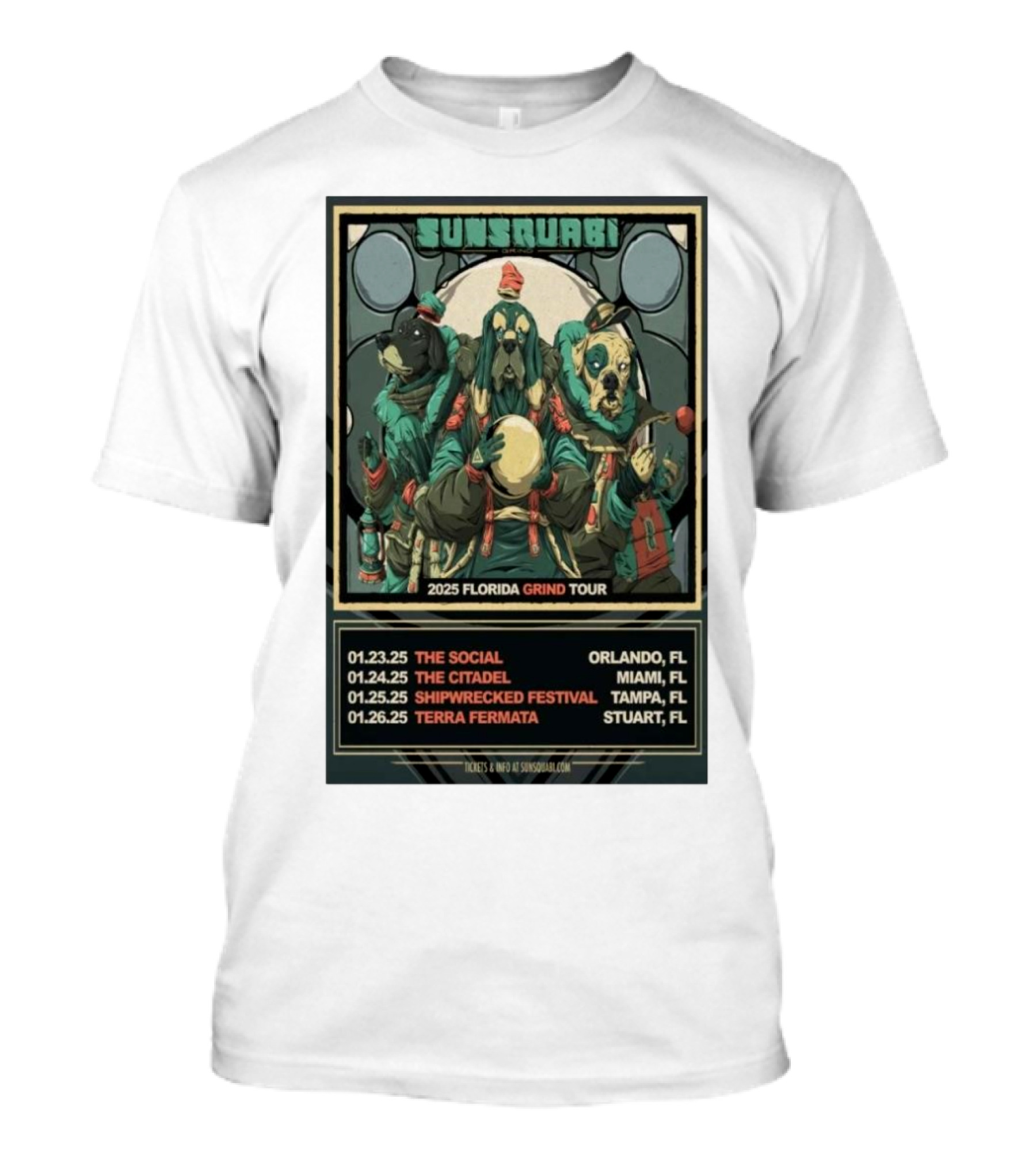 Sunsquari Florida Grind Tour 2025 The Social The Citadel Shipwrecked Festival Terra Fermata Orlando Miami Tampa Stuart T-Shirt