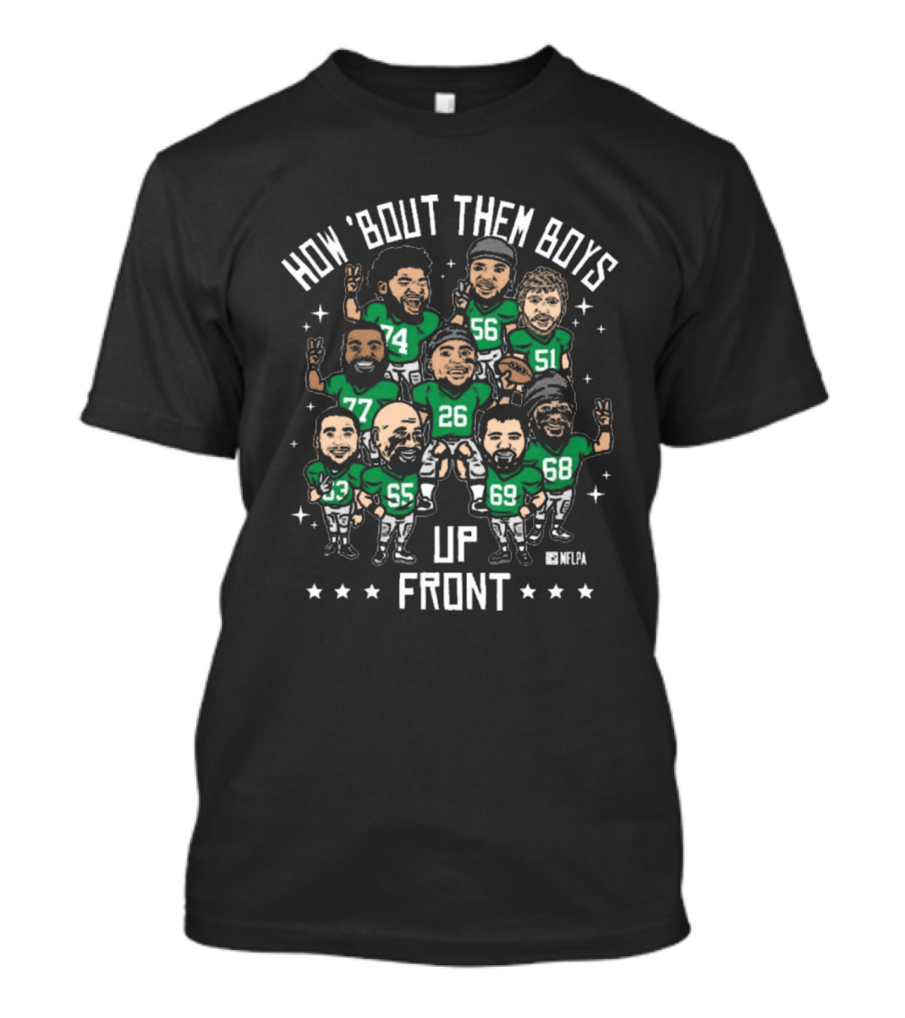 How ‘Bout Them Boys Up Front NFLPA 26 56 74 77 68 69 62 51 Players Cartoon T-Shirt