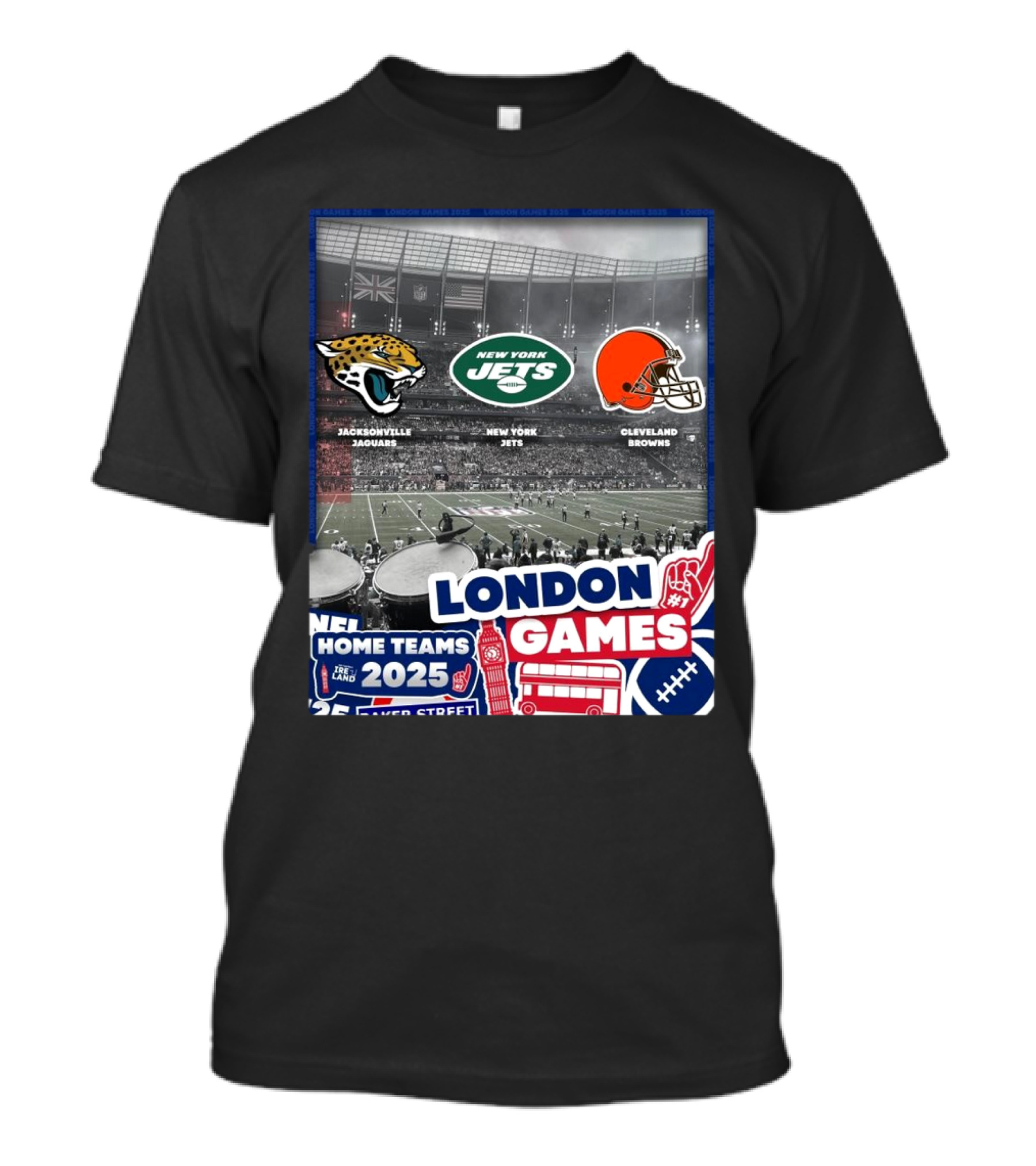 London Games 2025 NFL Jacksonville Jaguars New York Jets Cleveland Browns Home Teams T-Shirt