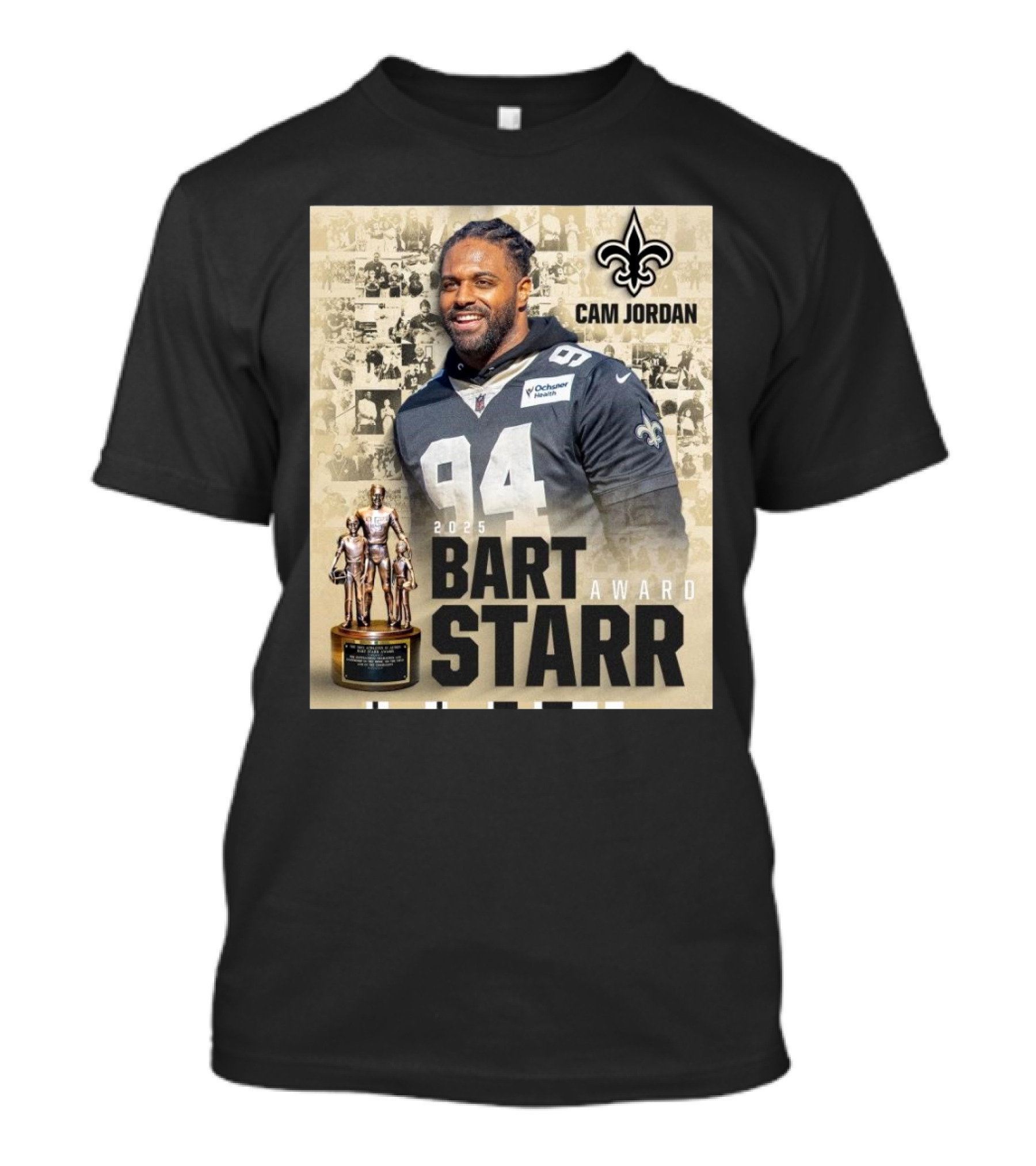 New Orleans Saints Cam Jordan 2025 Bart Starr Award Winner Football Recognition T-Shirt