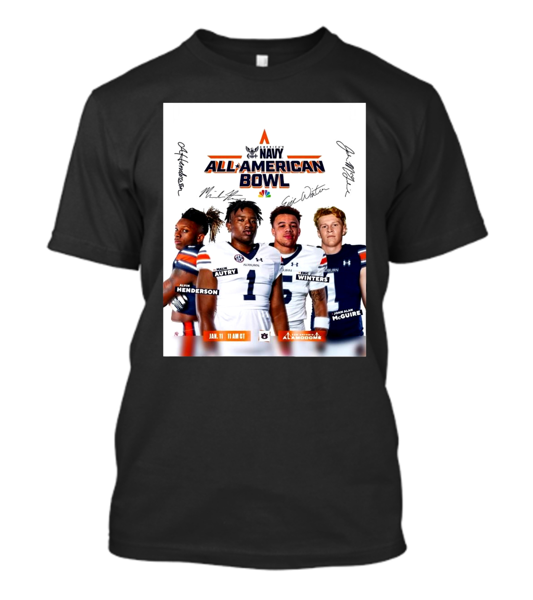 Auburn Tigers All American Bowl Jan 11 Alvin Henderson Malik Autry Eric Winters John Alan McGuire Signatures T-Shirt